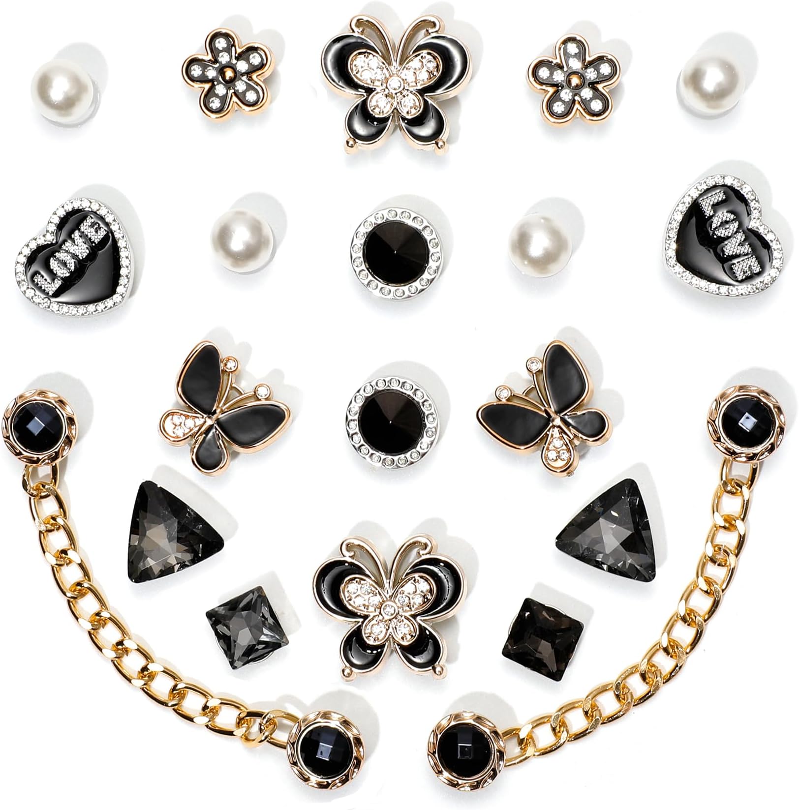 20pcs Bling Gems Plastic Butterfly Flower Sparkling Rhinestones Pearl DIY Shoe Decoration Charms for Women's Party Favor