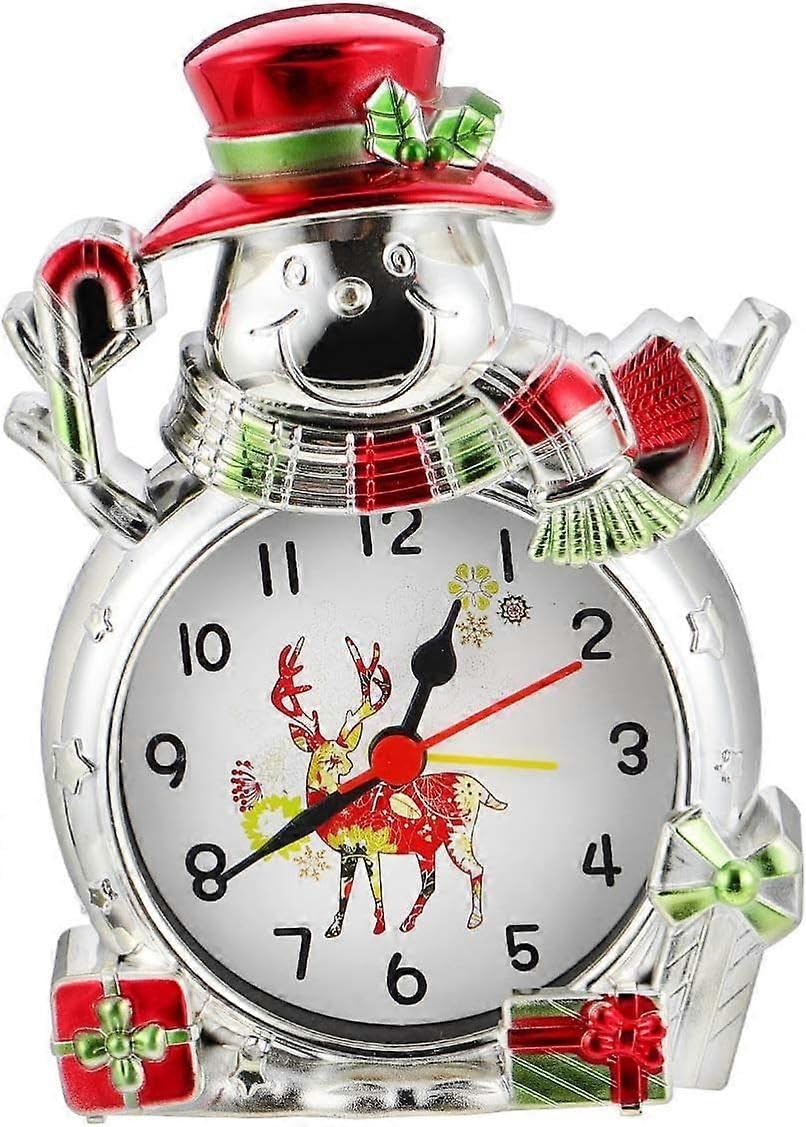 JOYHAPPST Dww-Christmas Snowman Alarm Clock Plastic Alarm Clock Toy Xmas Table Ornament without Battery for Home Desktop Room Decor Gift (Golden)