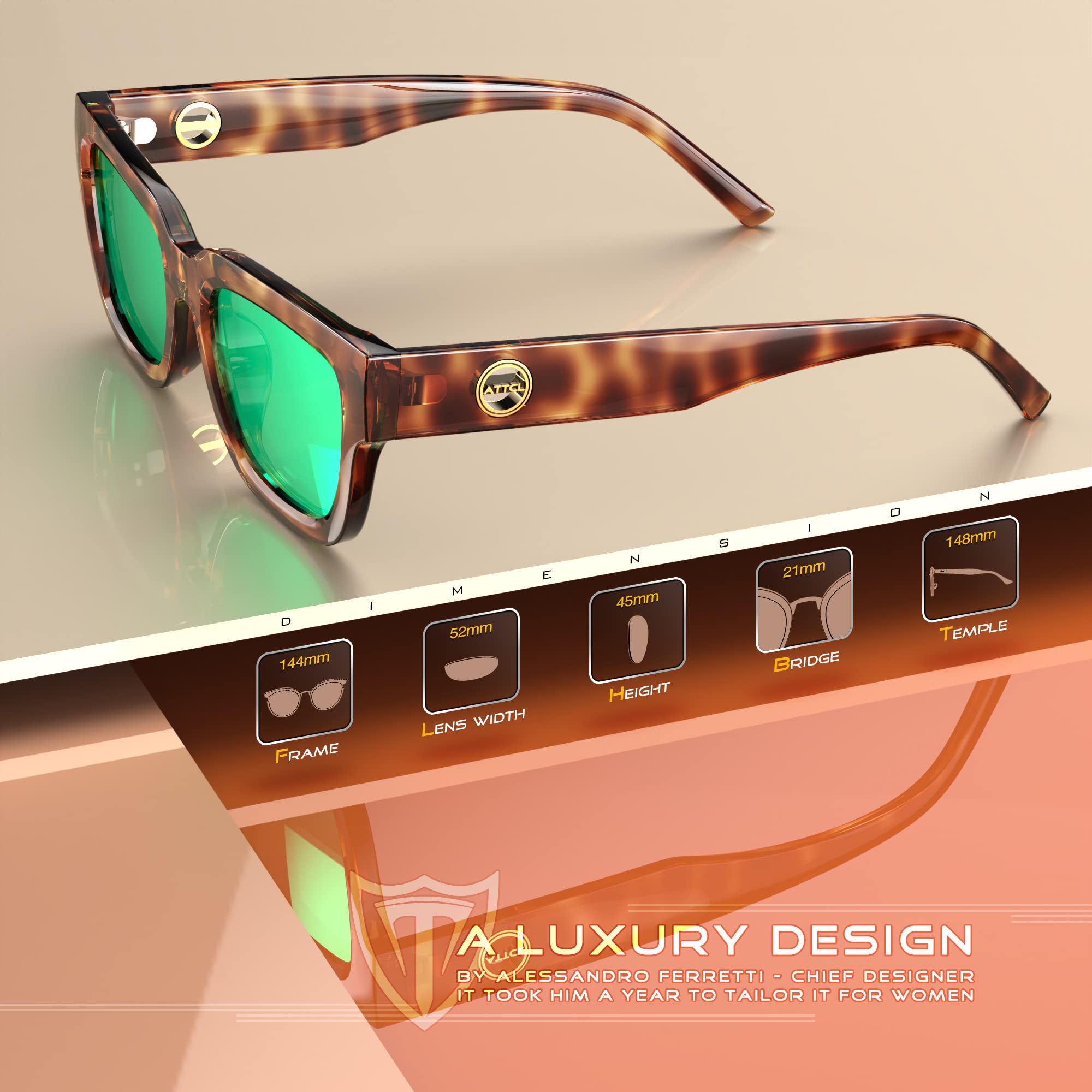 ATTCL Polarized Sunglasses for Women Men Fashion Trendy Golden Circle Rectangle Sunglasses