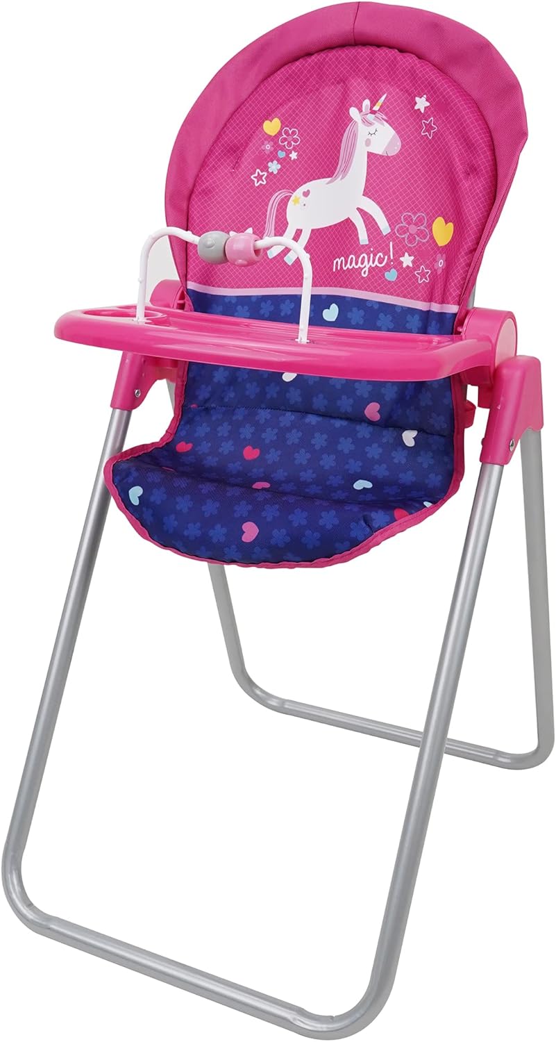 509 Crew Unicorn Doll Highchair - Kids Pretend Play Highchair w/Front Feeding Tray, Fits Dolls up to 21", Ages 3+