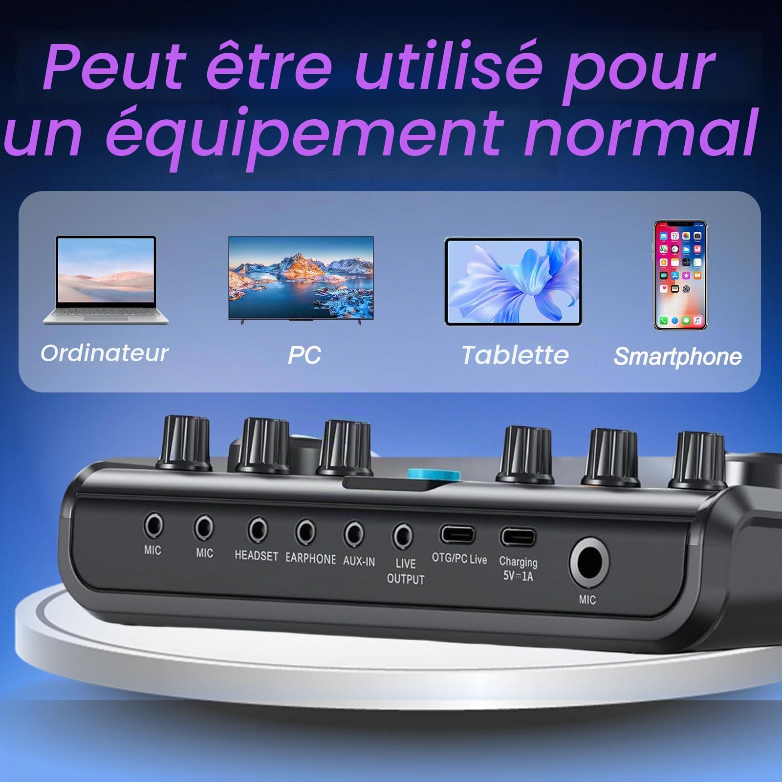 Ensemble d'équipement de podcast avec carte son en direct, microphone mélangeur audio, microphone à condensateur, interface audio, microphone de diffusion en continu, enregistrement en studio pour