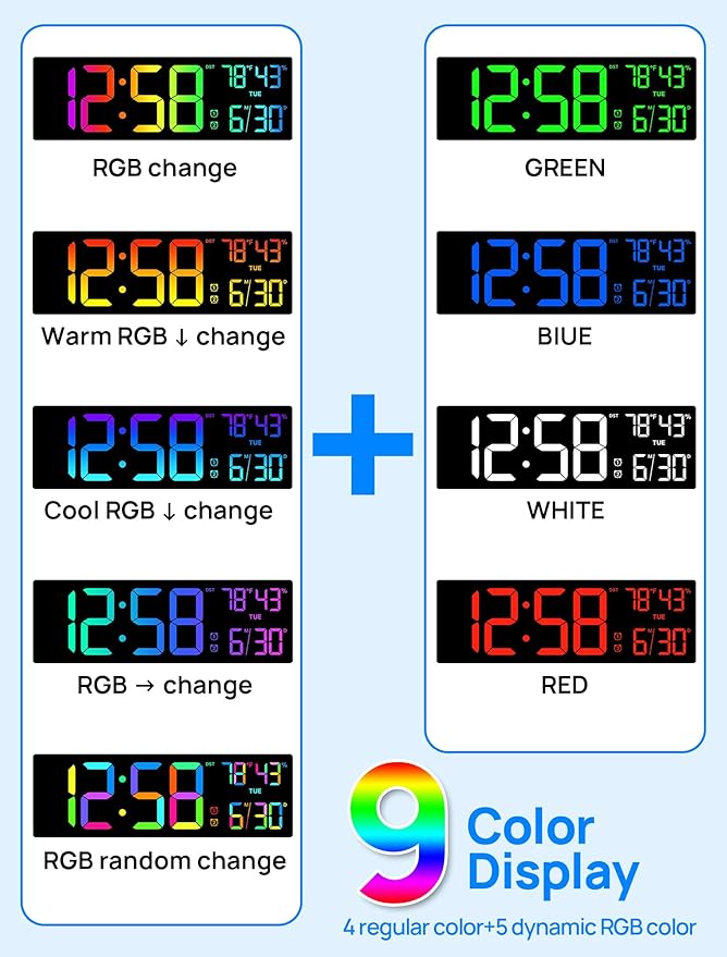 Reloj de pared digital grande 18.5" Negro Tarinks miniatura 5