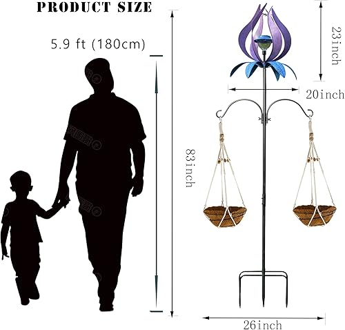 Miniatura 4 de Molino de viento para patio, decoración de metal al aire libre, gancho de pastor de veleta arco iris, cesta floral de coco, hilandero de viento de