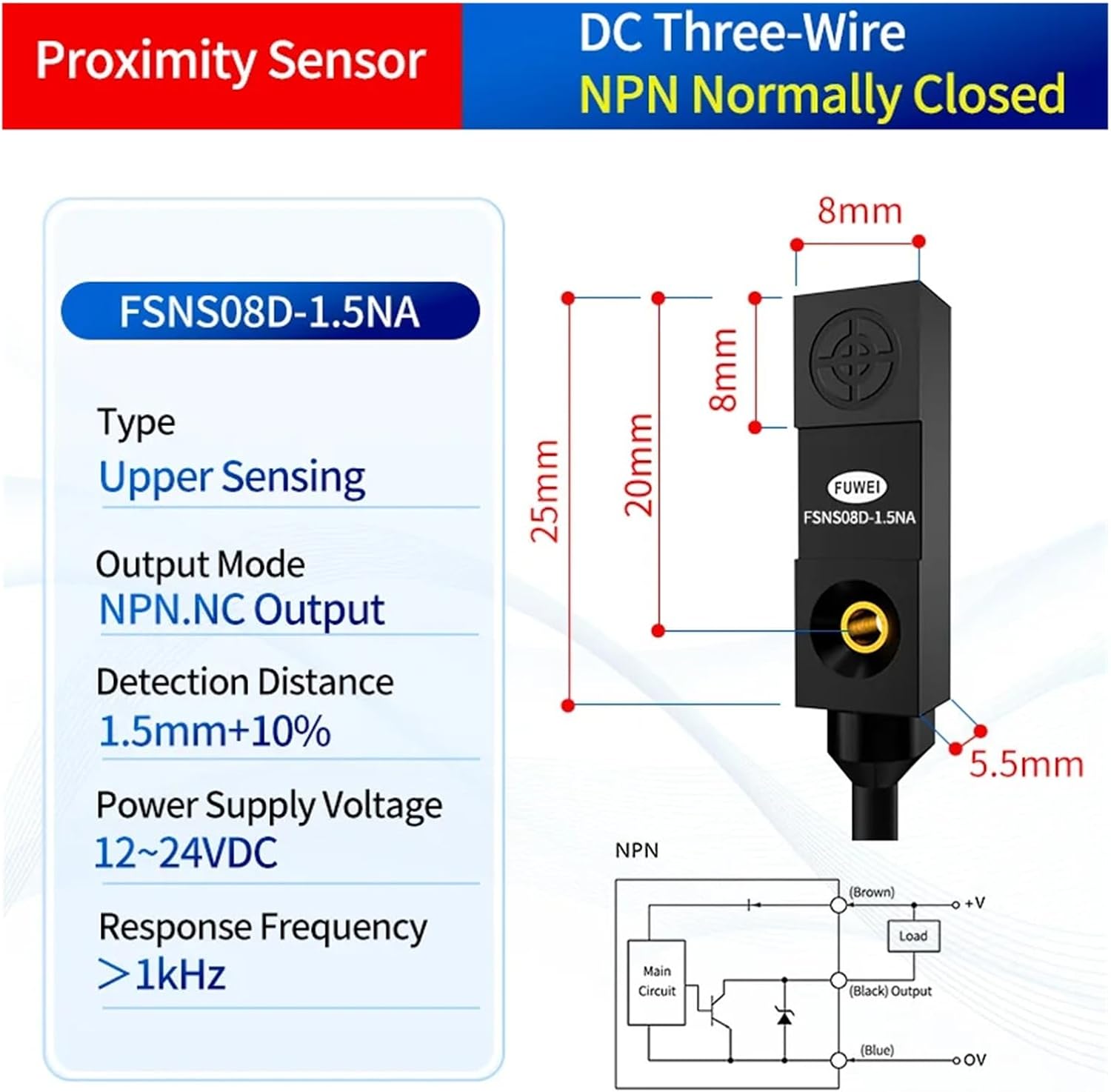 FSNS08D-1.5N Inductive Proximity Sensor Switch for Metal Detection(FSNS08D-1.5NA)
