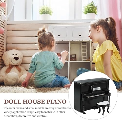 Miniatura 2 de GANAZONO 1 juego de piano de casa de muñecas 112 en miniatura de simulación de madera vertical con taburete para fotos de casa de muñecas,