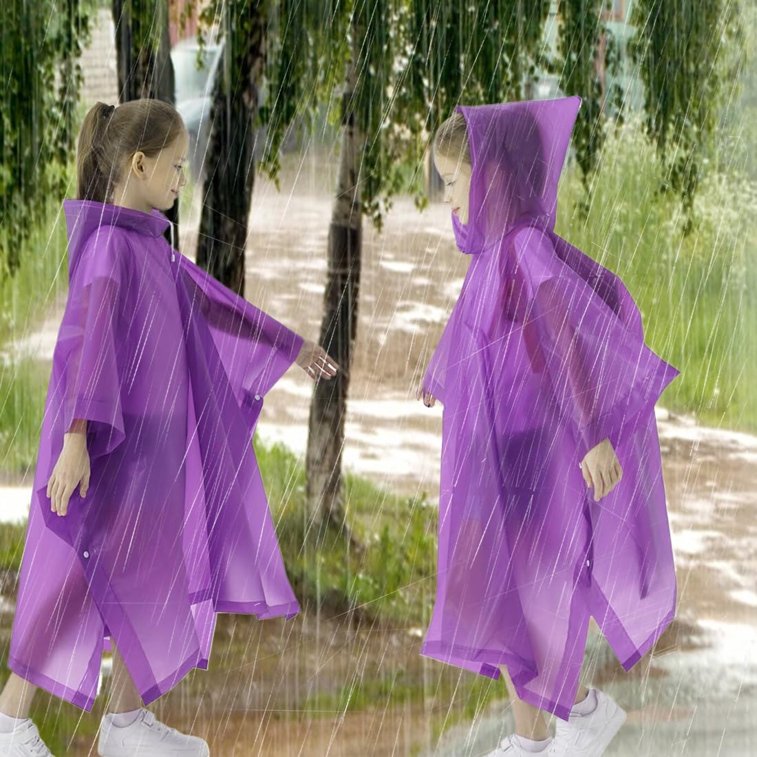 Poncho Impermeable Niños, Espesar Reutilizable EVA Chubasquero con Capucha y Botones para Niño Niña, Infantiles Traje de Liuvia con Capucha y Botón para Escuela Senderismo Ciclismo Viajes