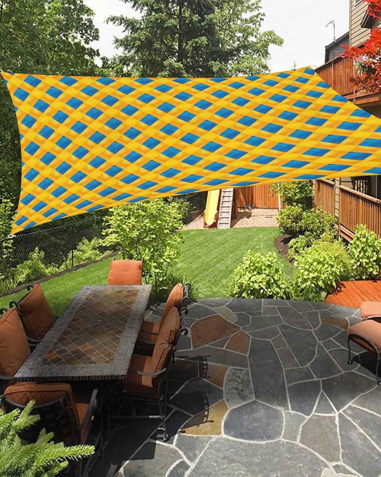 Waterproof Sun Shade Sail Yellow Blue Watercolor Rhombus Plaid Outdoor Patio Sun Shades Canopy UV Block Water Resistant Sunshade for Garden Backyard Deck Pergola 12x16 Ft