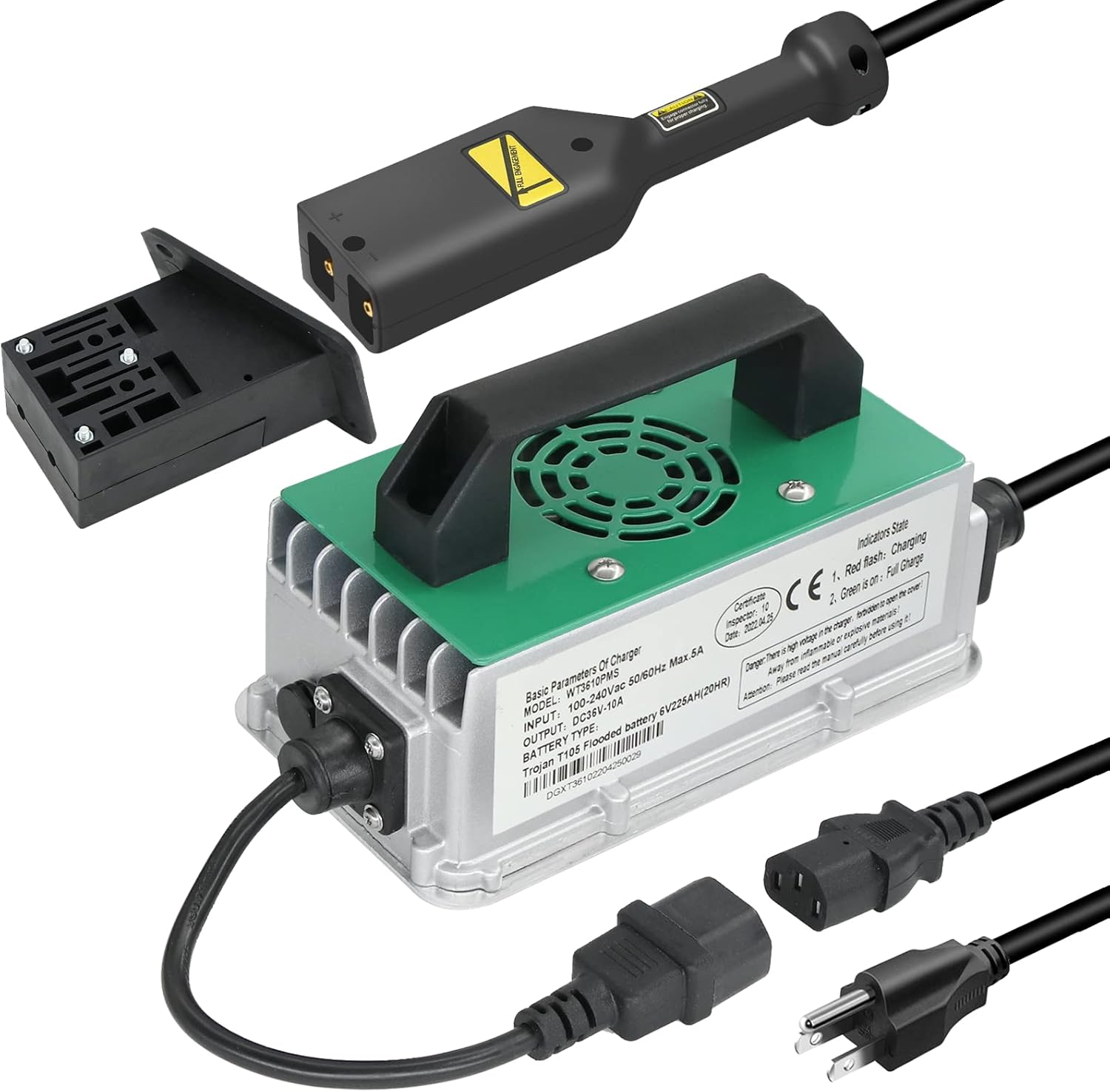 36Volt 10 AMP Golf Cart Battery Charger, for 48 Volt EZGO TXT, Water & Dust Resistant Battery Charger, Features an IP67 Weather Resistance Rating