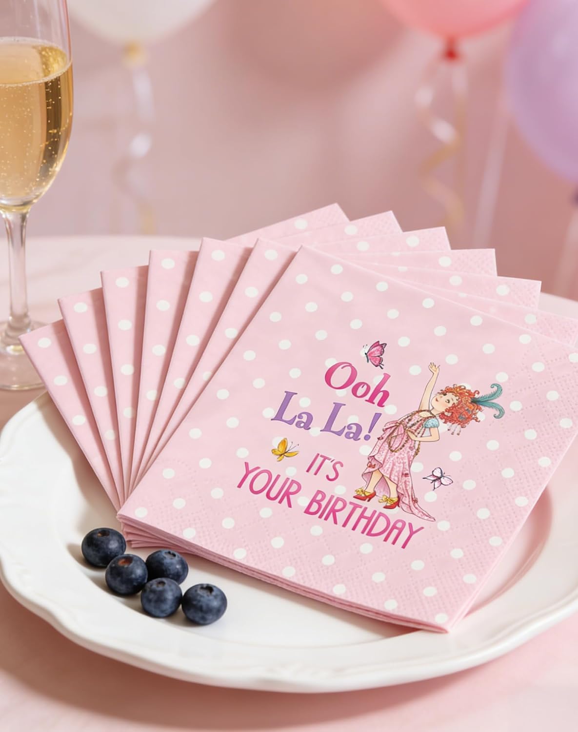 50PCS Fancy Birthday Party Napkins, Pink Paris Girl Napkins, Tea Party Decorations for Birthday and Baby Shower Supplies