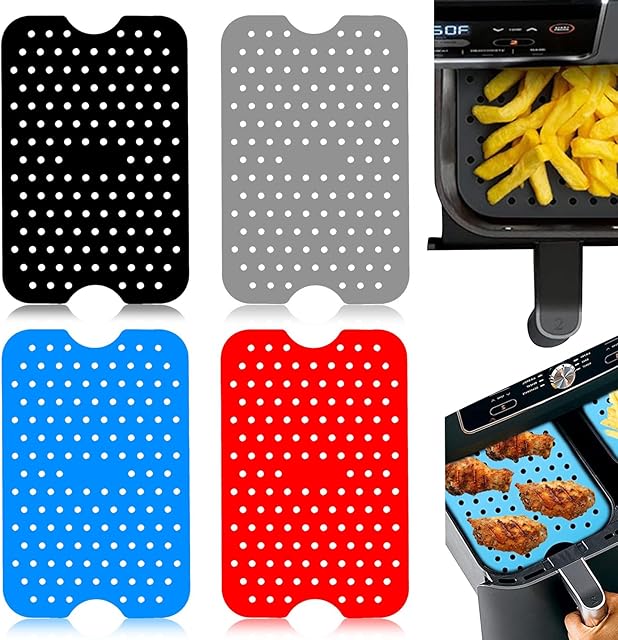 4 Pack Tower Air Fryer Accessories,5.1 x7.87' Silicone Air Fryer Liners,Reusable Double Basket Air Fryer Accessories for Tower,AirFryer Liner Hot Pads for Multifunction Kitchen Accessories