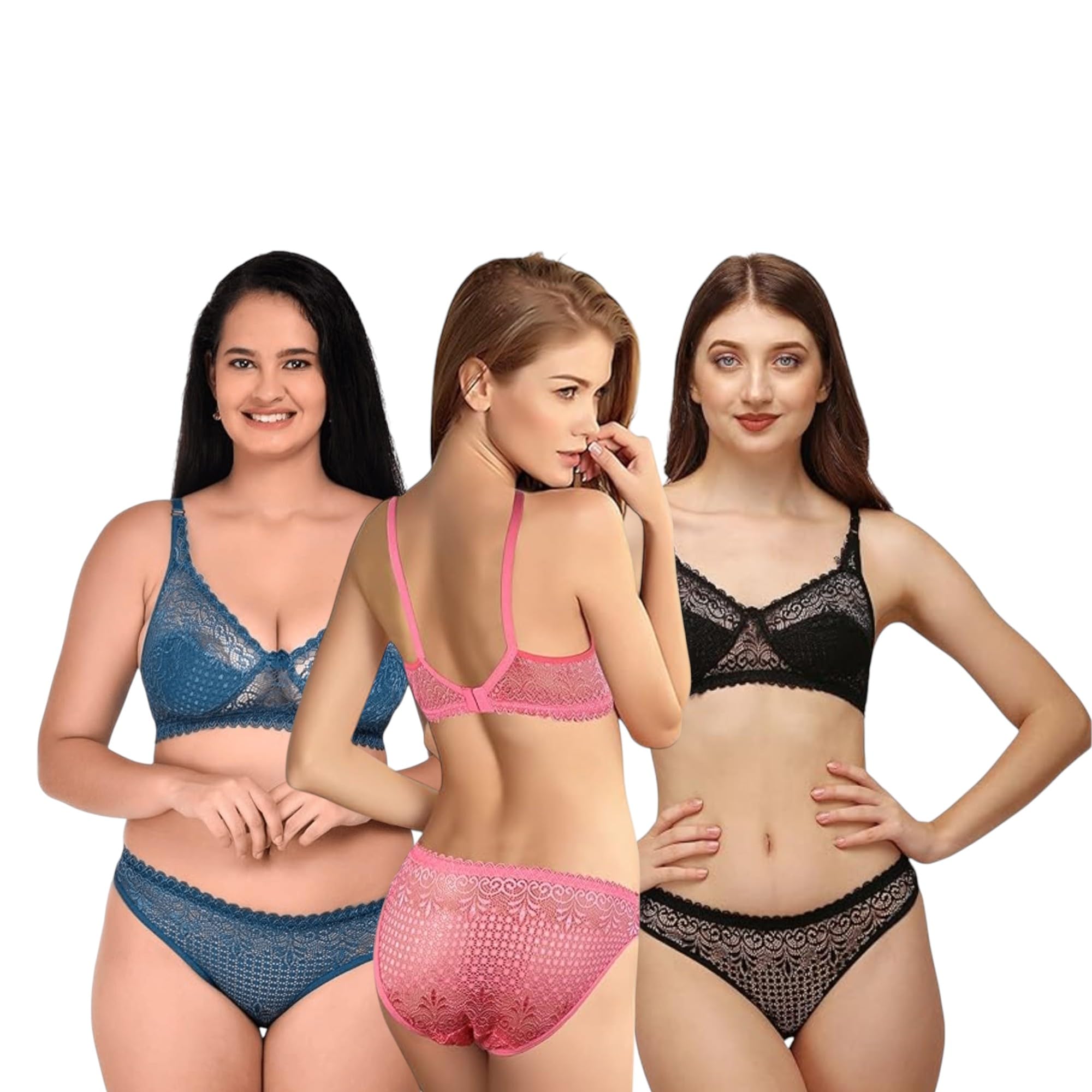 Lunavibe Pack of 3 Women NET Full Coverage Non Padded Bra (Multicolor)-picture-10