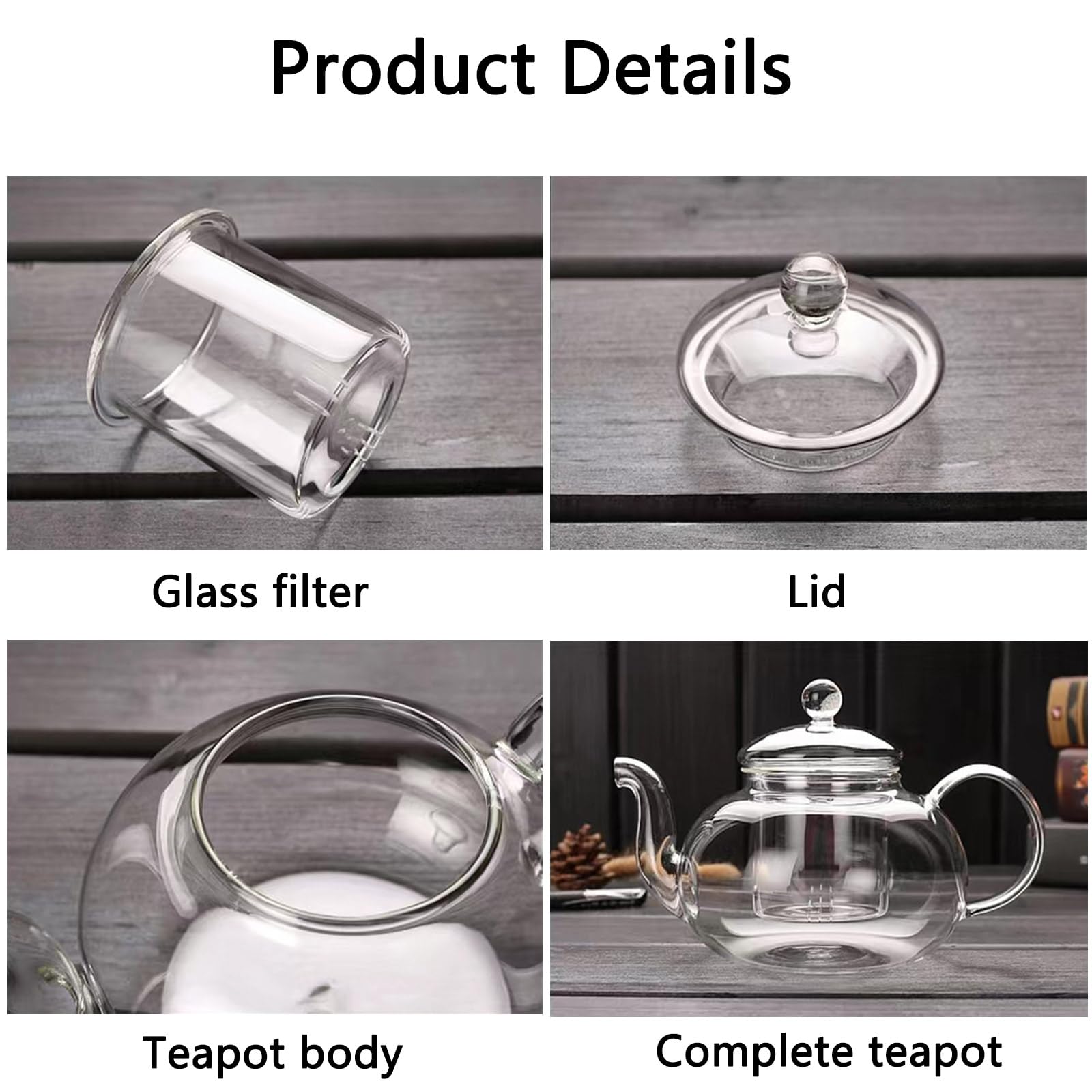 Teiera in vetro, piccola teiera con colino da tè rimovibile, resistente al calore e al microonde, per la preparazione di tè sfuso, 400 ml