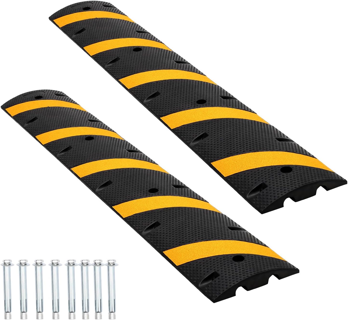2 Pack - 6Ft Heavy Duty Rubber Speed Bumps for Road, 25000 Lbs Rubber Speed Bumps with 2 Channel Cable Protector, Heavy Duty Traffic Calming Hump for Driveway, Road, Asphalt, Concrete, Parking Lot
