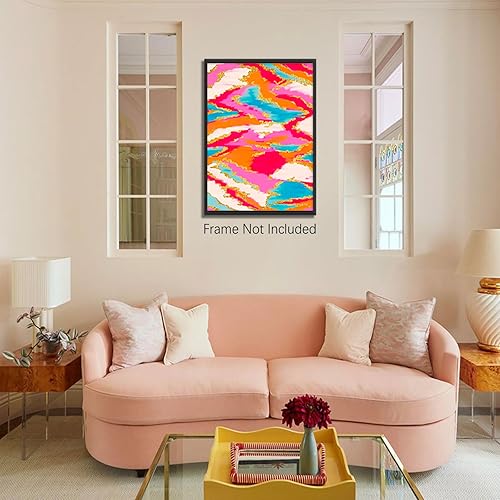 Miniatura 4 de BNGFDV Pintura abstracta rosa y azul, decoración de habitación preparada, lienzo vibrante, arte de pared, decoración de dormitorio universitario,