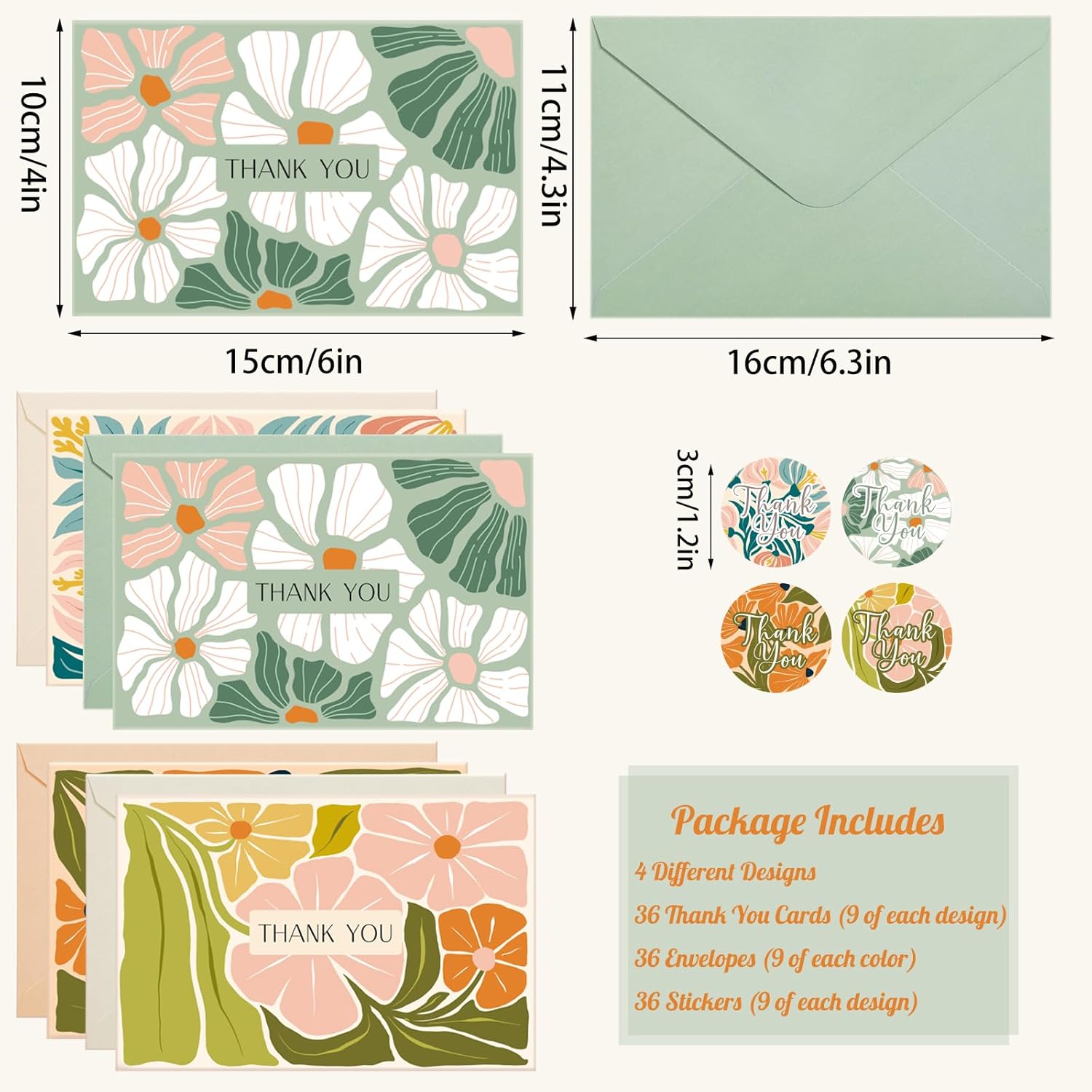 Thank You Cards with Envelopes, 36 Pack Thank You Cards Bulk with Envelopes & Stickers 4x6 Inch Greeting Card for Birthday, Wedding, Baby Shower, Easter, Graduation, Mother's Day, Teacher's Day - Image 2