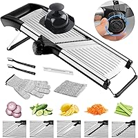 NIOSAVM Stainless Steel Mandoline Slicer: 4 Adjustable Blades, Non-Slip Base, Cut-Resistant Gloves for Kitchen Veggies, Keto, Potatoes & Cucumbers