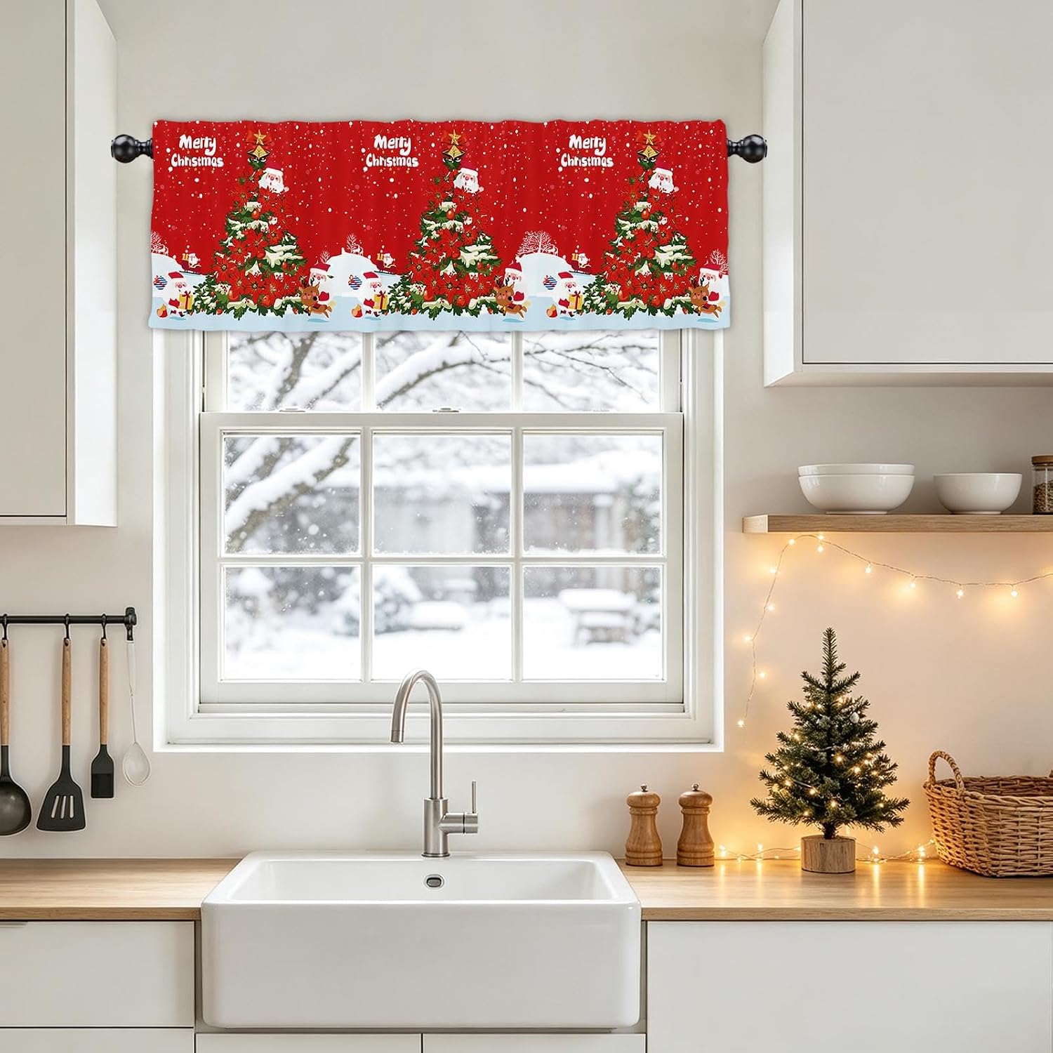 54x18Inch Christmas Red Black Buffalo Check Plaid Curtain Valance