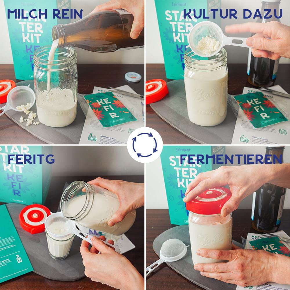 fairment Milch Kefir Starter Set - Bio Kefirkultur mit Zubehör, Handbuch und Community-Zugang
