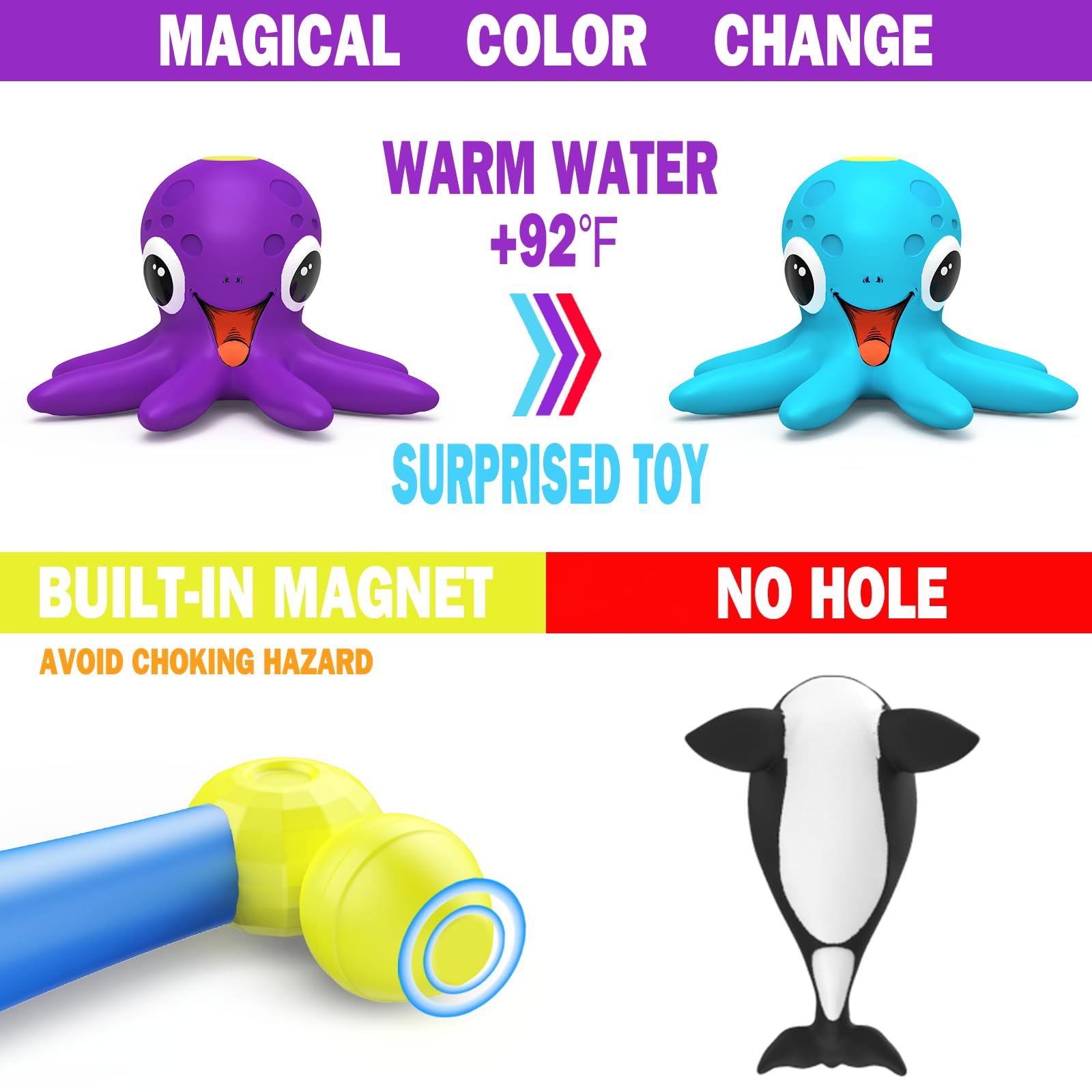 Color Changing Magnetic Fishing Toys, No Hole Bath Toys for Kids Toddlers, Water Table Toys Color Change Sea Creatures Ocean Animal Toys with Fishing Rod, Baby Bath Toys Water Toys Floating Fish Toys