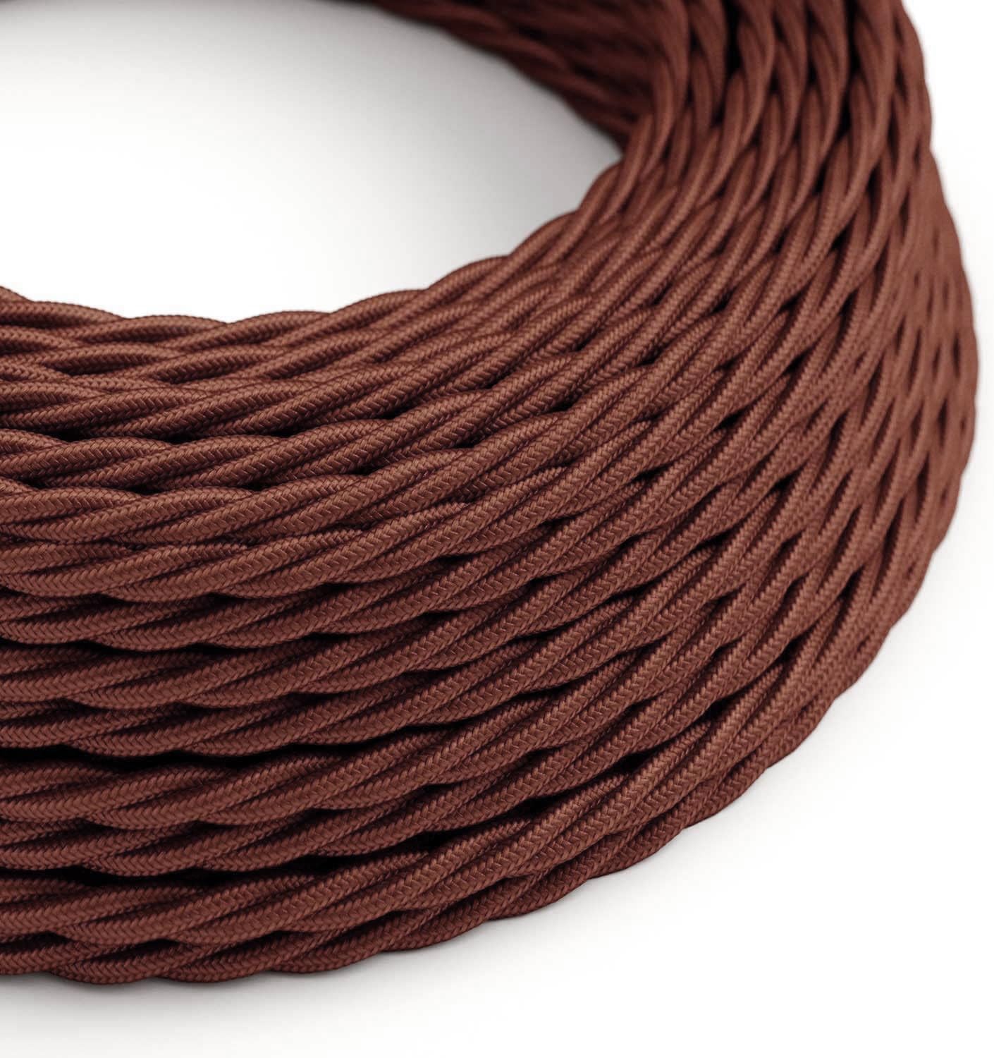 DC Voltage 3 Core Twisted Electrical Cable - 2m Antique Fabric Cloth Covered Braided Wire - 6.5ft Vintage 10ft Brown Flex Textile Cable