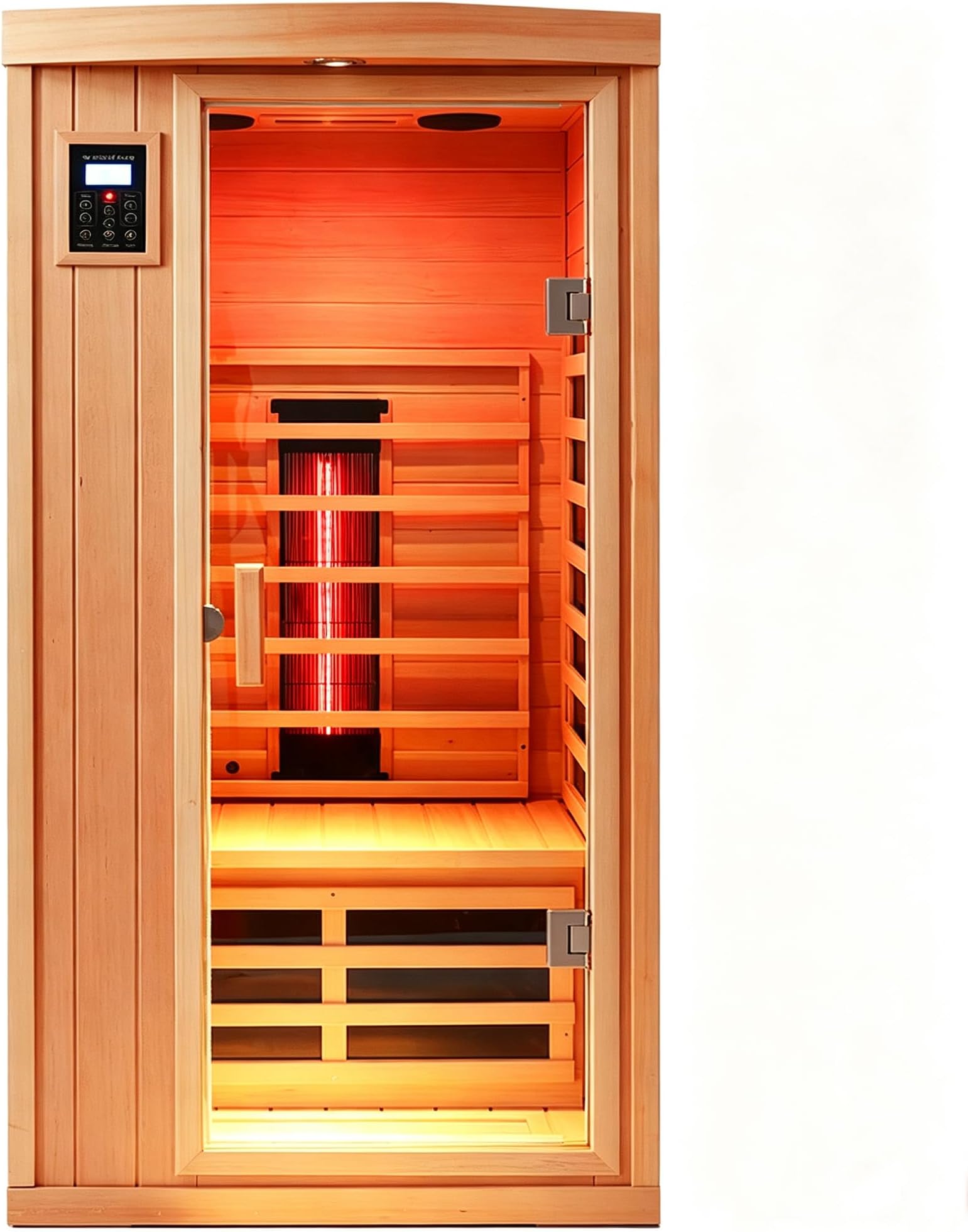 Ceramic Infrared Sauna 1 Person Infrared Sauna Hemlock Far Infrared Saunas for Home 2 in 1 Indoor Sauna Room with Low EMF Heaters + Ceramic Heating Cube-Chromotherapy-Bluetooth Speaker