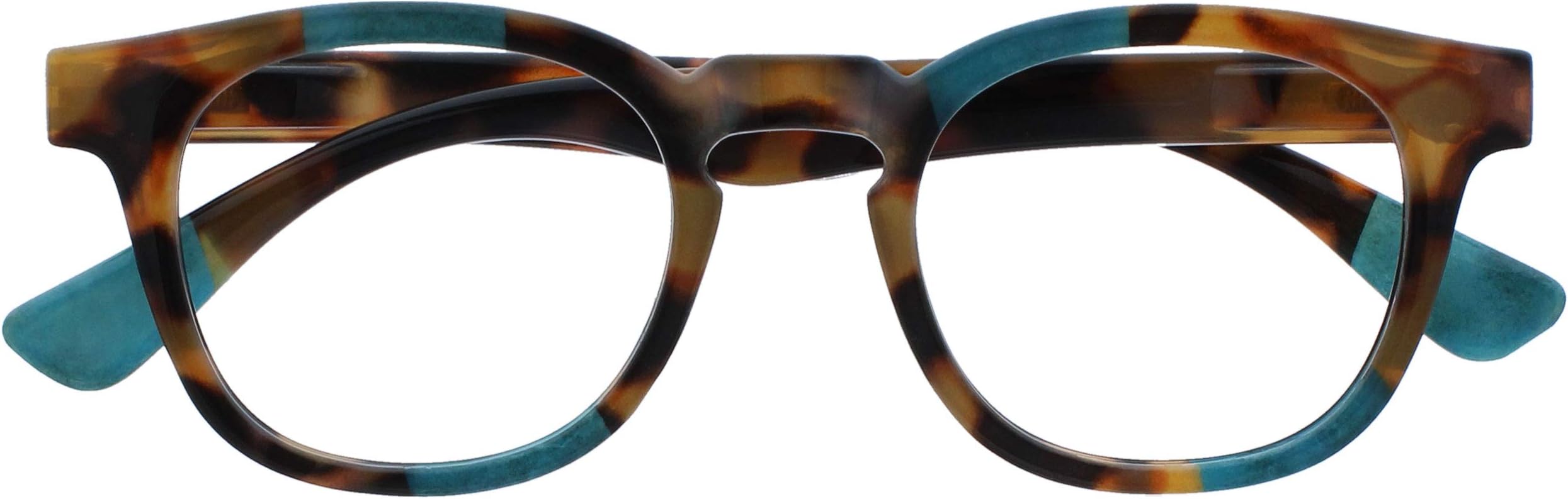 AVA Reading glasses for Women Men,Scratch Resistant Round frame with Spring Hinges, Brown Tortoiseshell with a Touch of Turquoise +1.5 (Pack of 1)
