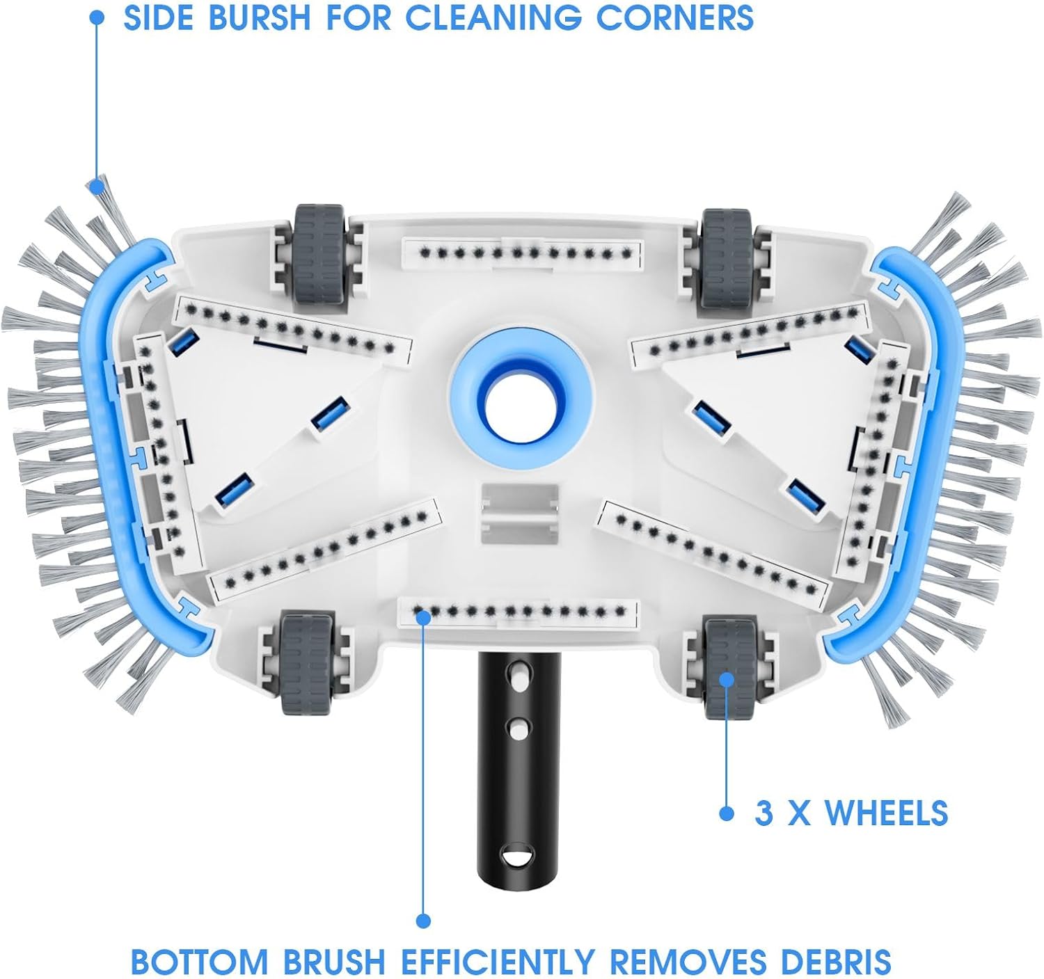 Enhanced Pool Vacuum Head with Direction-Control Swivel Handle, Stable-Maintain Spring, Vinyl Pool Vac with Wheels, Side Brush and Bottom Brush for Inground & Above Ground Pools