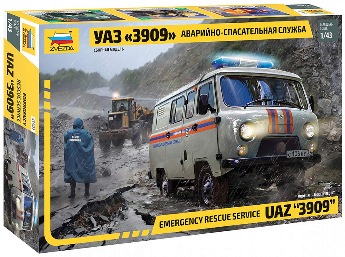 Zvezda43002 500043002-1 500043002 – 1:43 UAZ 3909 Emergency Service – Plastic Construction Model Assembly Kit – for Beginners – Detailed, Unvarnished