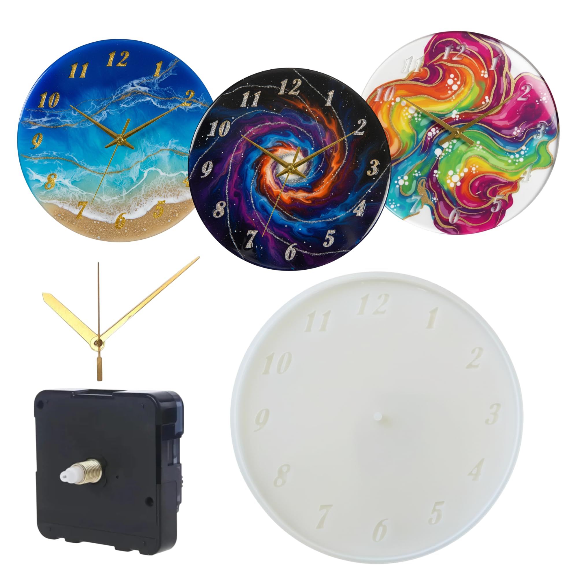 Craftables 10 Inch Round Clock Mould with Clock Machine & Golden Needle Set – DIY Resin Wall Clock Kit with Numbered Dial for Home Decor & Art Projects-image-45