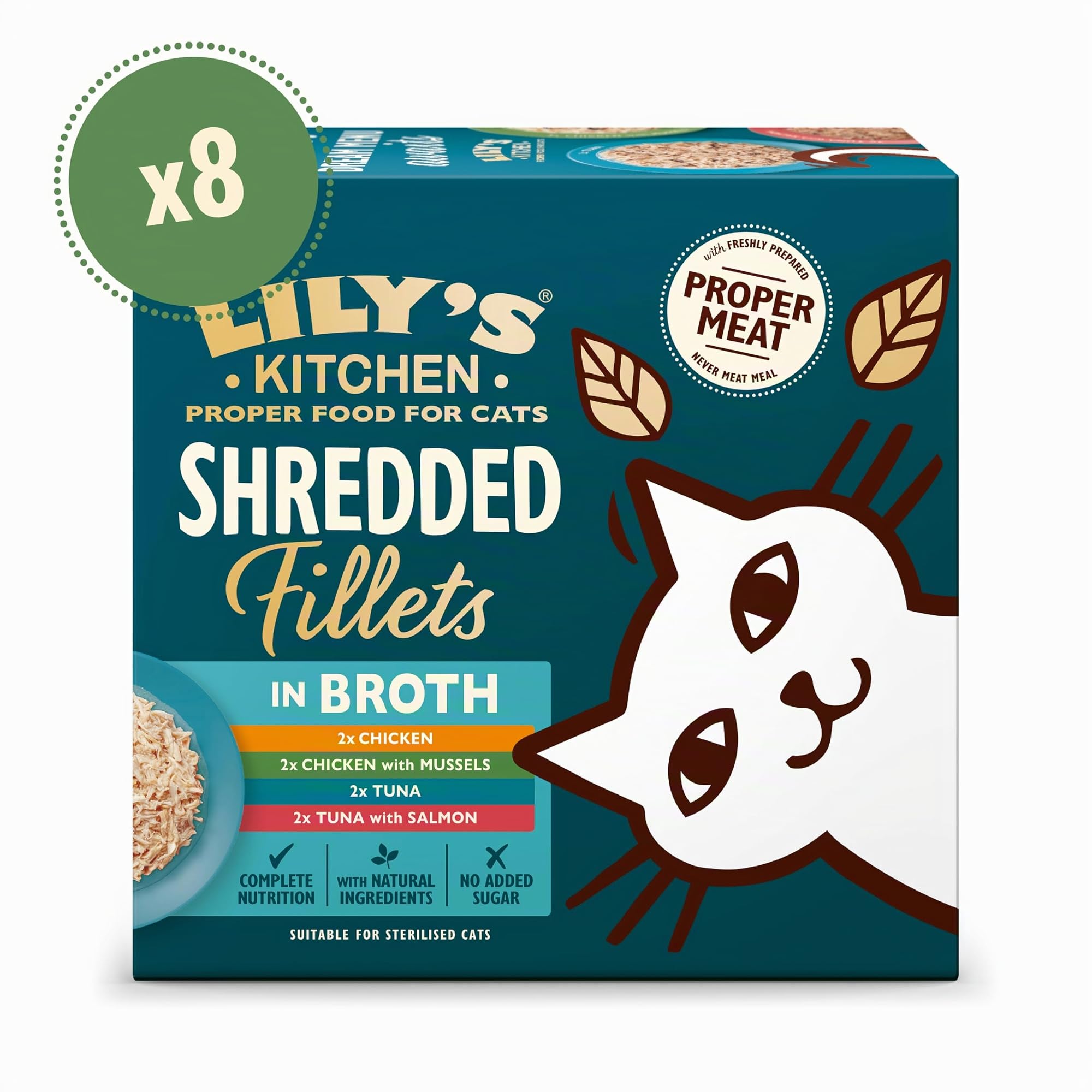 Lily's Kitchen Confezione Mista Filetti Sfilacciati in Brodo per Gatti – Cibo Umido Naturale, Senza Cereali (6 x 8 x 70 g)