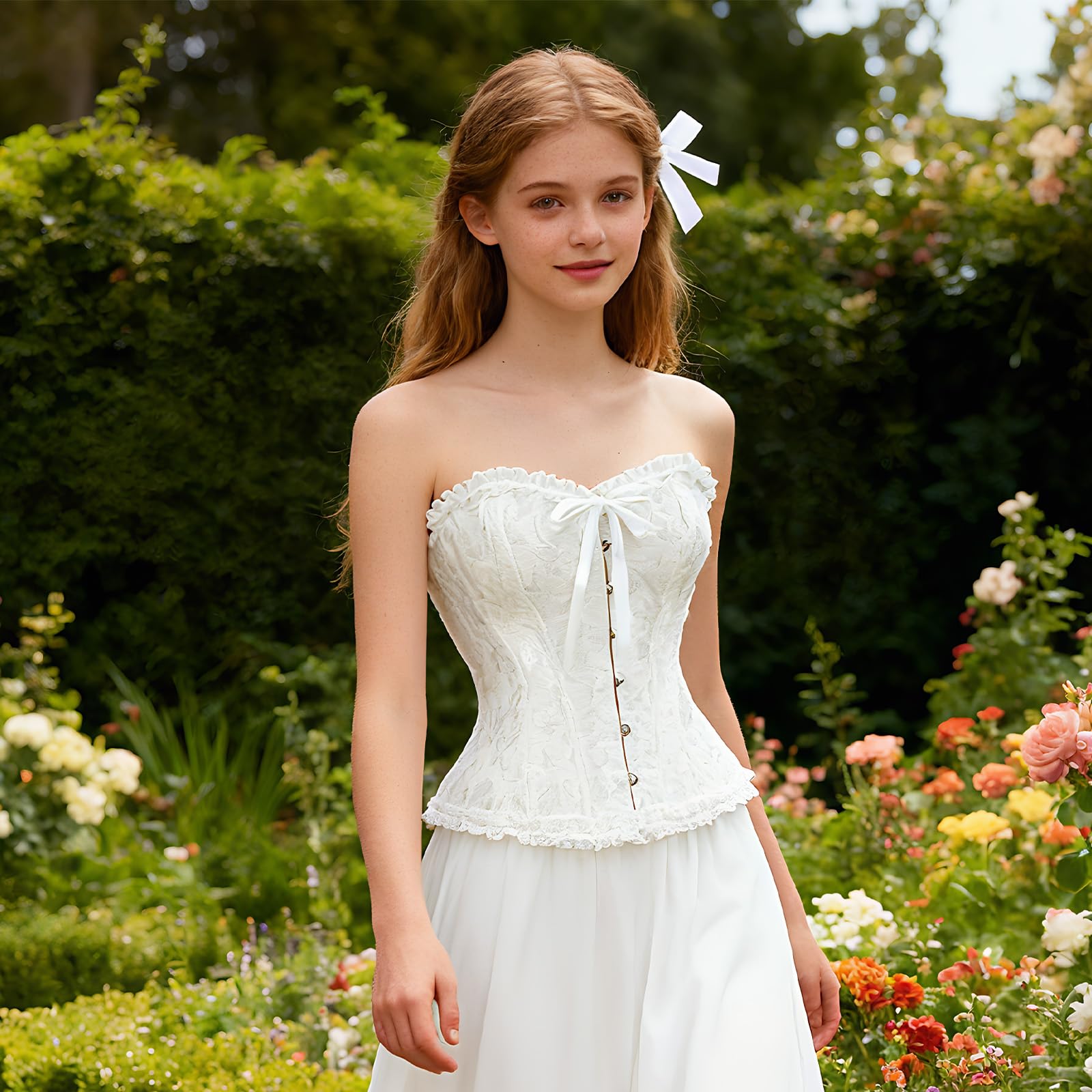 SUKUTU Corsetto Completo da Donna con Decorazioni in pizzo Top aderente in stile Gotico retrò con chiusura Frontale e Biancheria intima Aderente