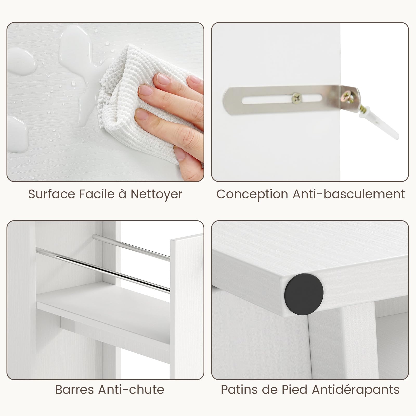 COSTWAY Petit Meuble Salle de Bain avec Tiroirs, Meuble Rangement Étroit pour Papier Toilette, Armoire de Toilette pour Petit Espace, 40 x 18 x 70 cm (Blanc)