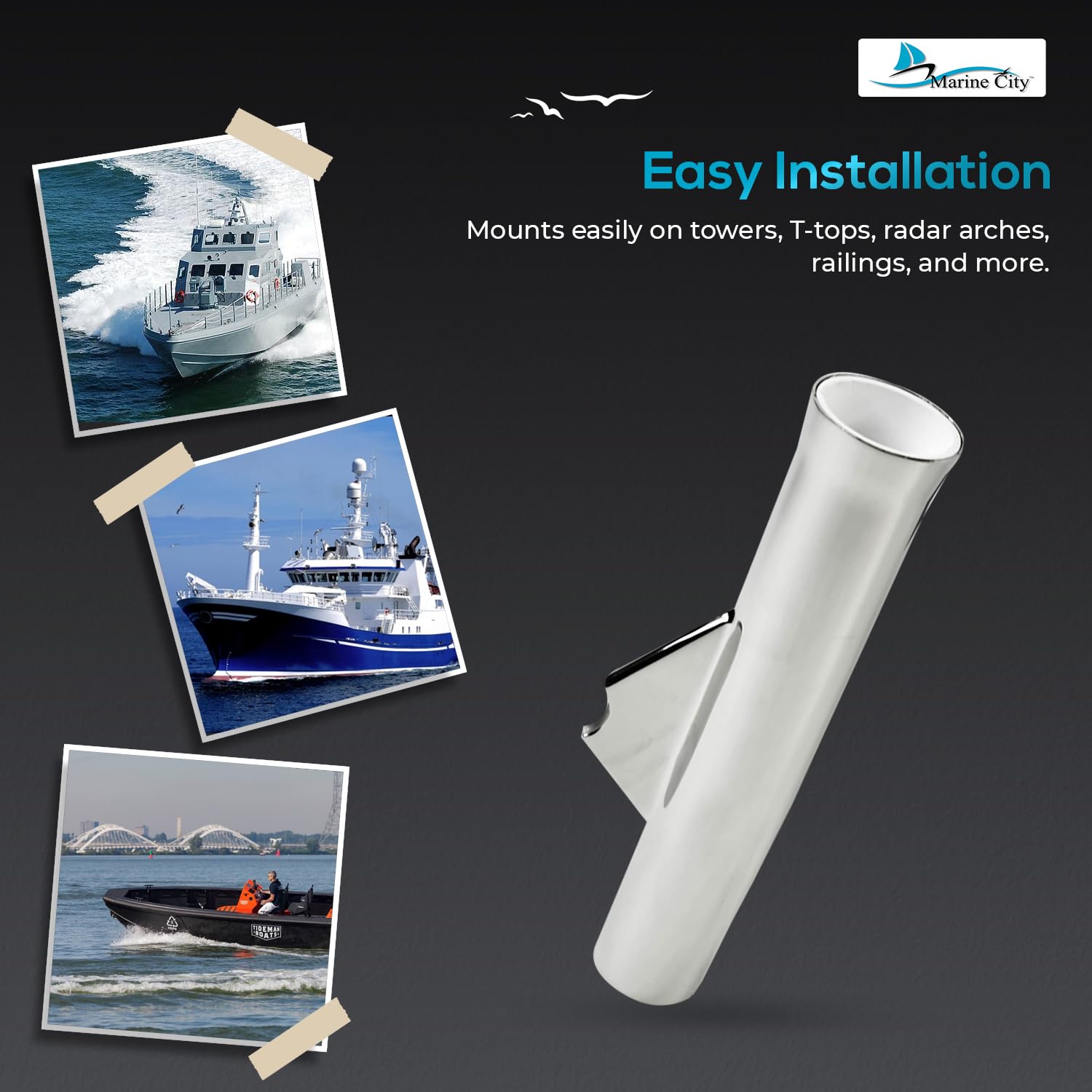 Marinebaby Supporto Per Canna Da Pesca In Alluminio: 3/4 Tubo Per Barca E Yacht, Argento