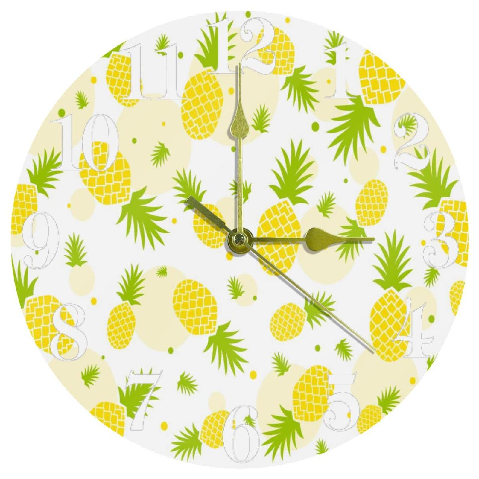 Horloge murale ananas 25 cm silencieuse pour décorer une cuisine lumineuse