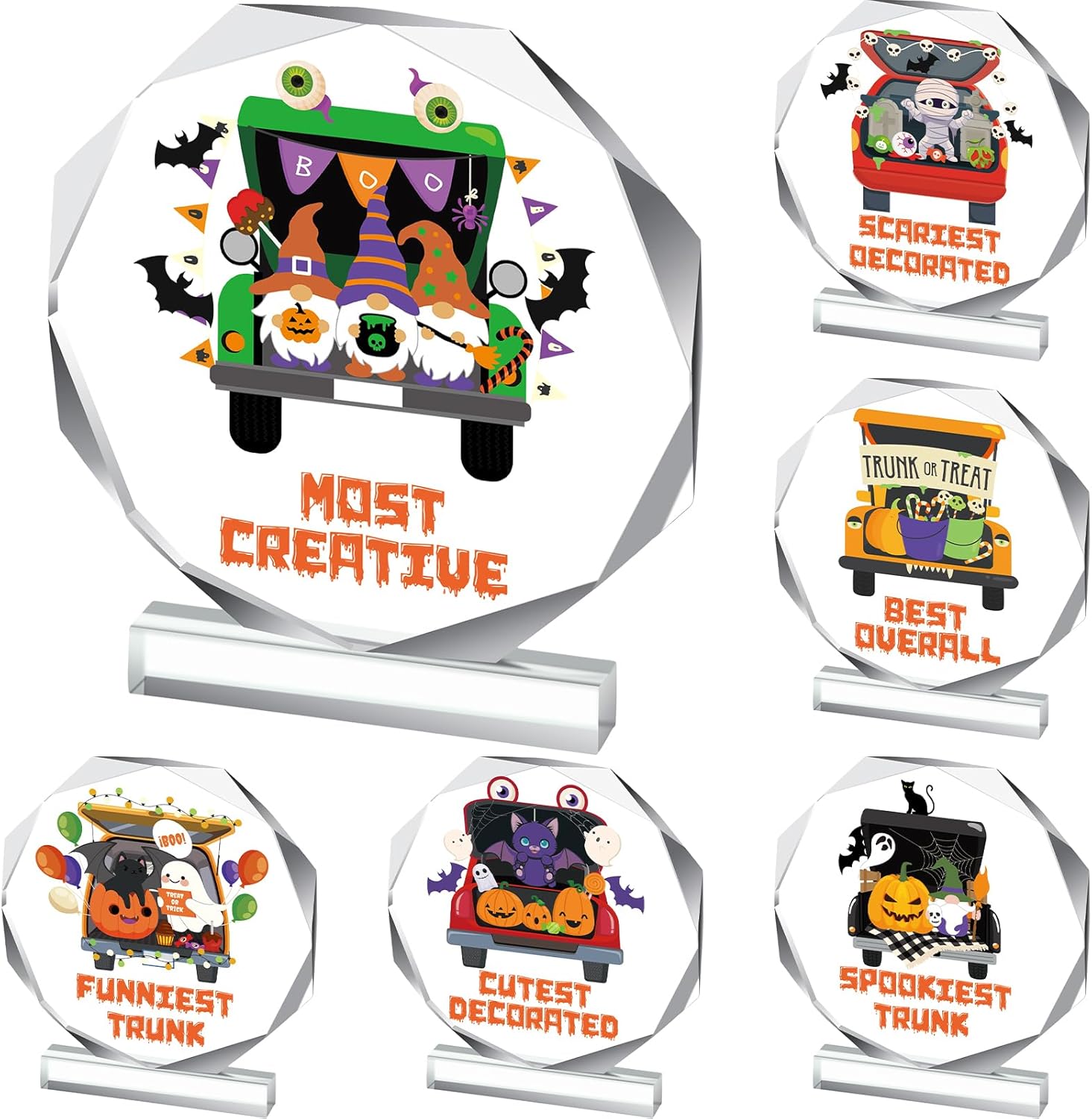 Geetery 6 Pcs Halloween Acrylic Award 4.72'' Halloween Party Supplies Trophy Award Funny Contest Trophy Plaques for Pumpkin Contest Winner Party