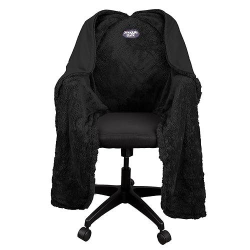 The Original Office Chair Blanket by SnuggleBack; Cozy Comfy Office Desk Chair Wrap Attaches for Convenient Heat and Hands-Free. Stay Warm In The Winter or Summer. Sherpa Fur Lining - Black Pattern Fleece