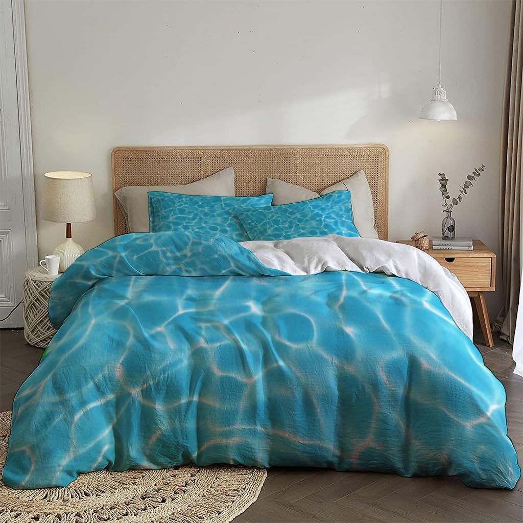 NIBAINLO 布団カバー波紋と反射のある水面 肌に優しい ピーチスキン加工 掛け布団カバー 和式 洋式 あったか 布団カバーセット リバーシブル ホームステイ ホテル 家庭兼用