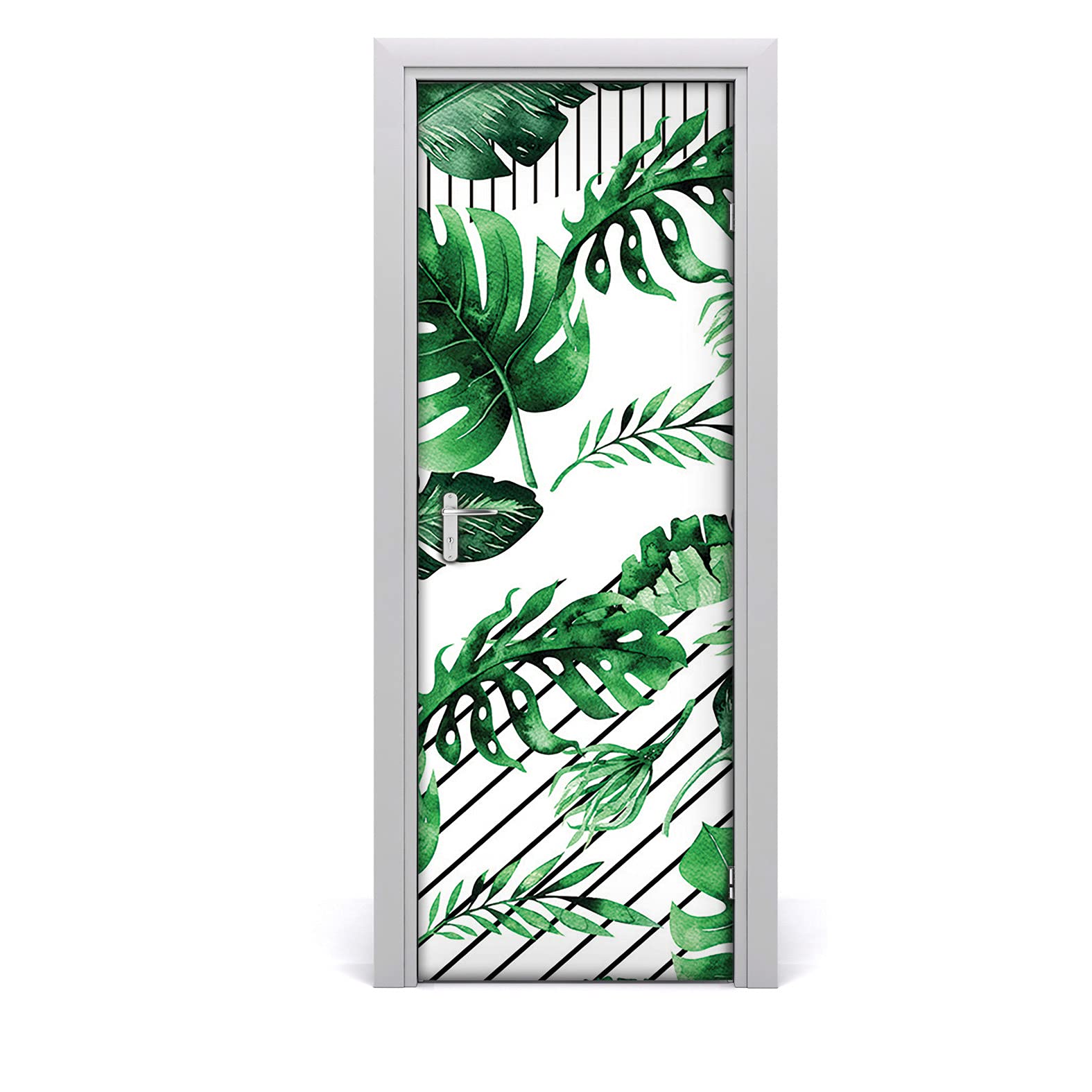 Papier peint sur la porte lavable et étanche motif feuilles