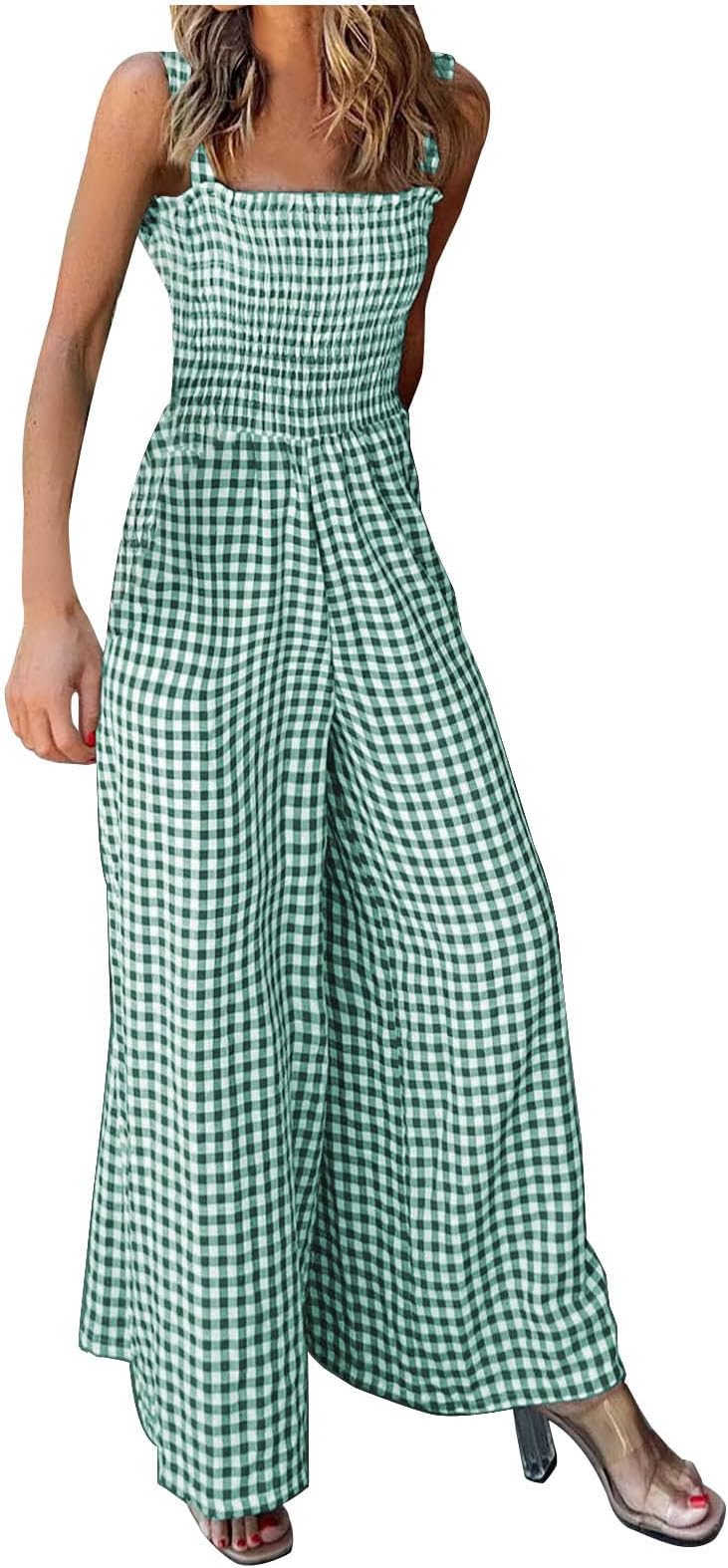 AMhomelyDungarees for Women UK Wide Leg Jumpsuit Loose Fit Playsuits Summer Romper Overalls Women Ladies Printed Summer Sleeveless Backless Loose Long Playsuits Rompers Jumpsuit