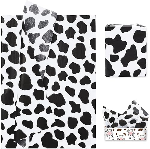 Miniatura 8 de Whaline 100 piezas de papel de seda con estampado de vaca, papel de regalo de vaca marrón, papel de embalaje de regalo de vaca, papel de embalaje