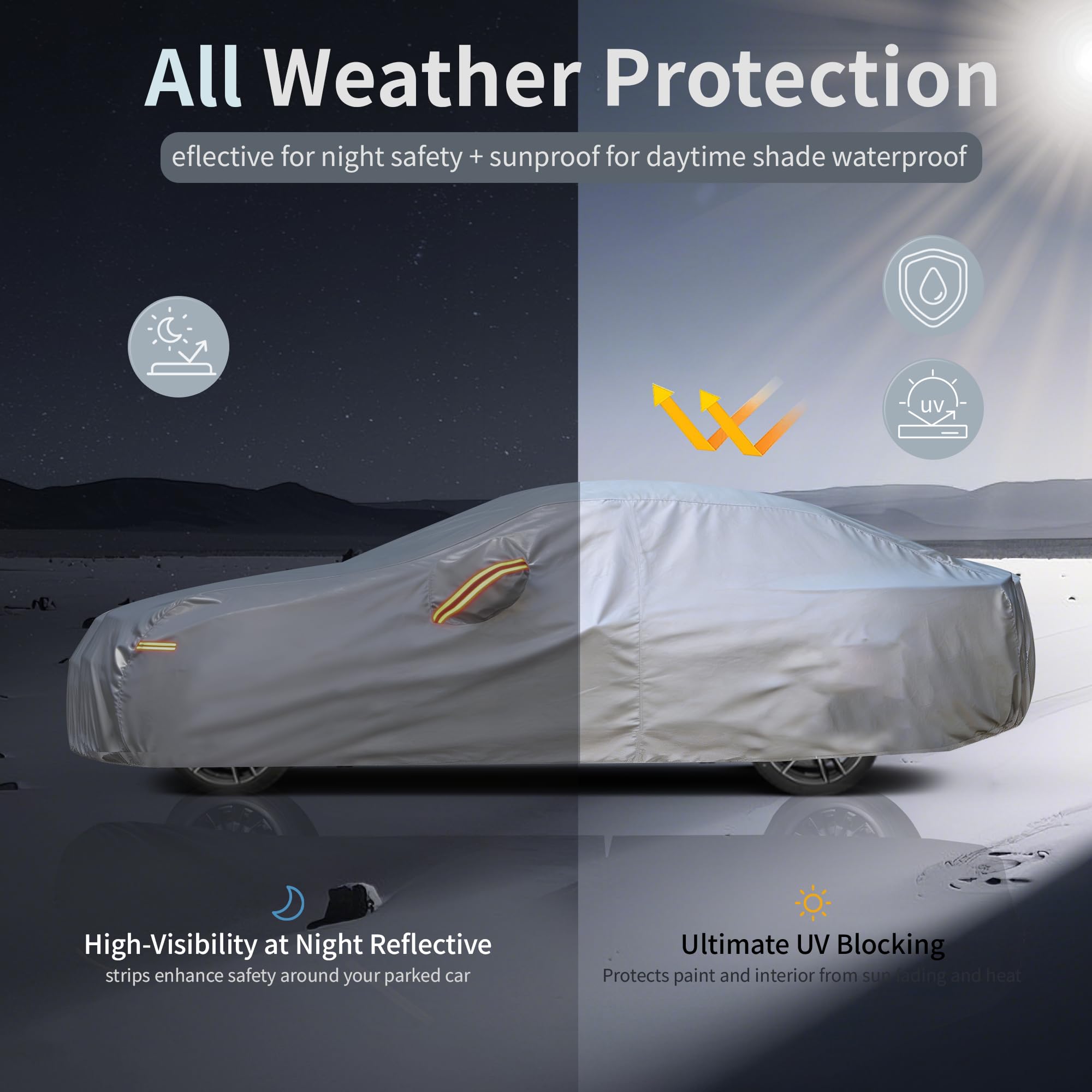 Car Cover Waterproof All-Weather,Heavy-Duty Outdoor Full Exterior Automobiles Snow Cover for SUV 181-190 inch,with Sun Visor,Anti-Scratch Cotton Lining & Zippered,Towel&Storage Bag — view 5