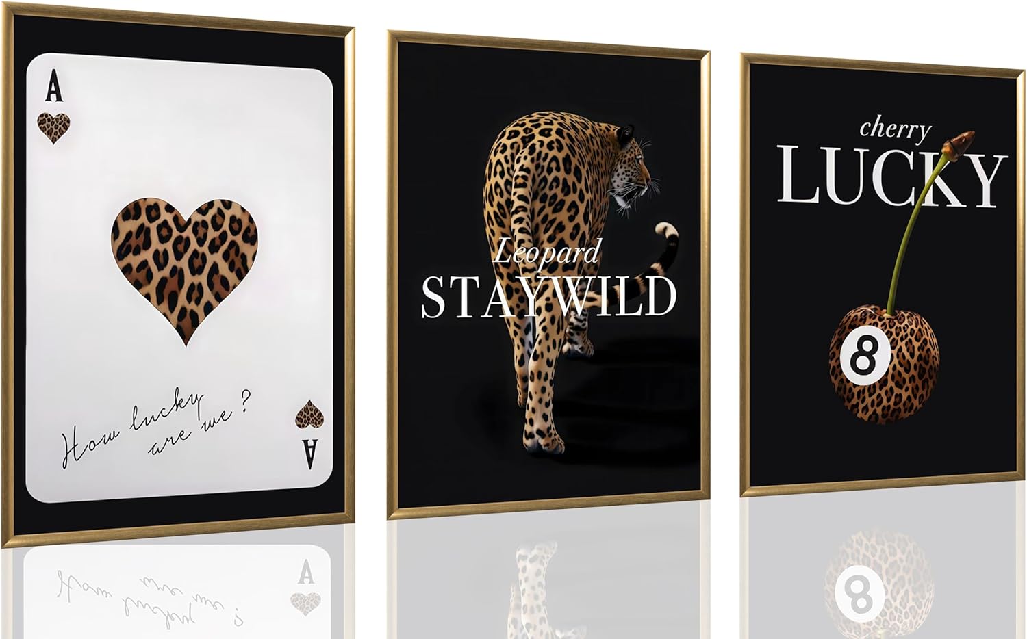 3pcs Fashion Leopard Prints Wall Art Preppy Style Poker Leopard Spade Ace Canvas Posters Lucky 8 Billiard Wall Decor Cheetah Print Painting Picture For Women Bedroom Living Room Bathroom Decor Unframed
