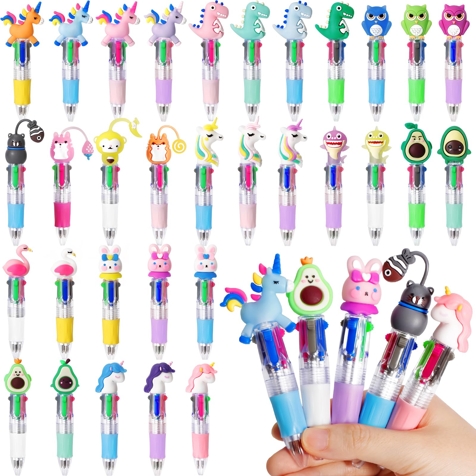 Multicolored Ballpoint Pen, 32 Pieces Retractable Ballpoint Pen 4 in 1 Colours, Mini Retractable Pens for Children, Birthday Gifts Children School, Fun Pens for Children's Parties