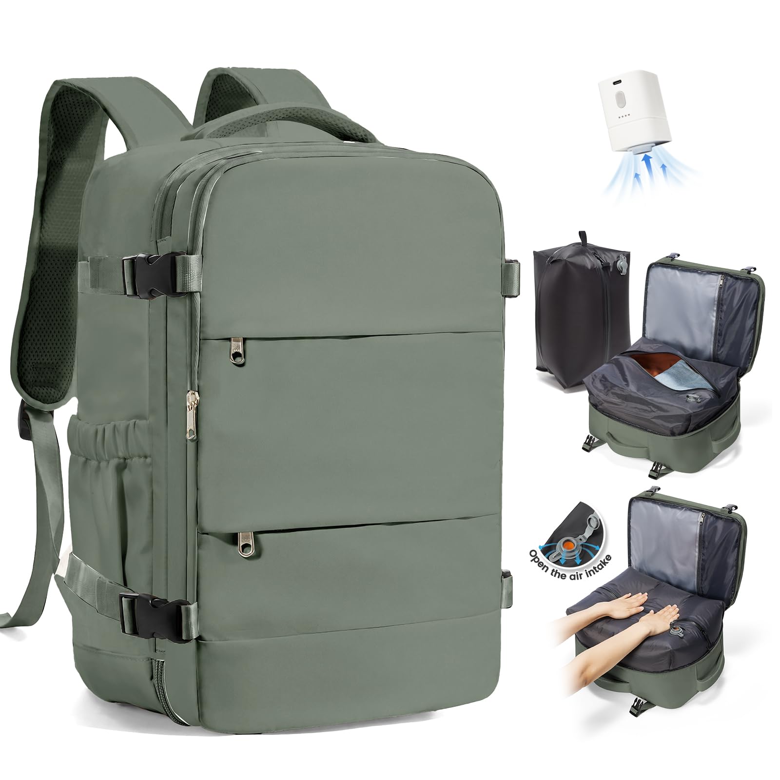 SZLX Zaino Ryanair 40x30x20 Sottovuoto con Pompa Zaino Ryanair 40x20x25 Donna Zaino da Viaggio Wizzair Bagaglio a Mano Uomo per Laptop da 14 Pollici Borse da Cabina 45x36x20 Easyjet con Porta Scarpe