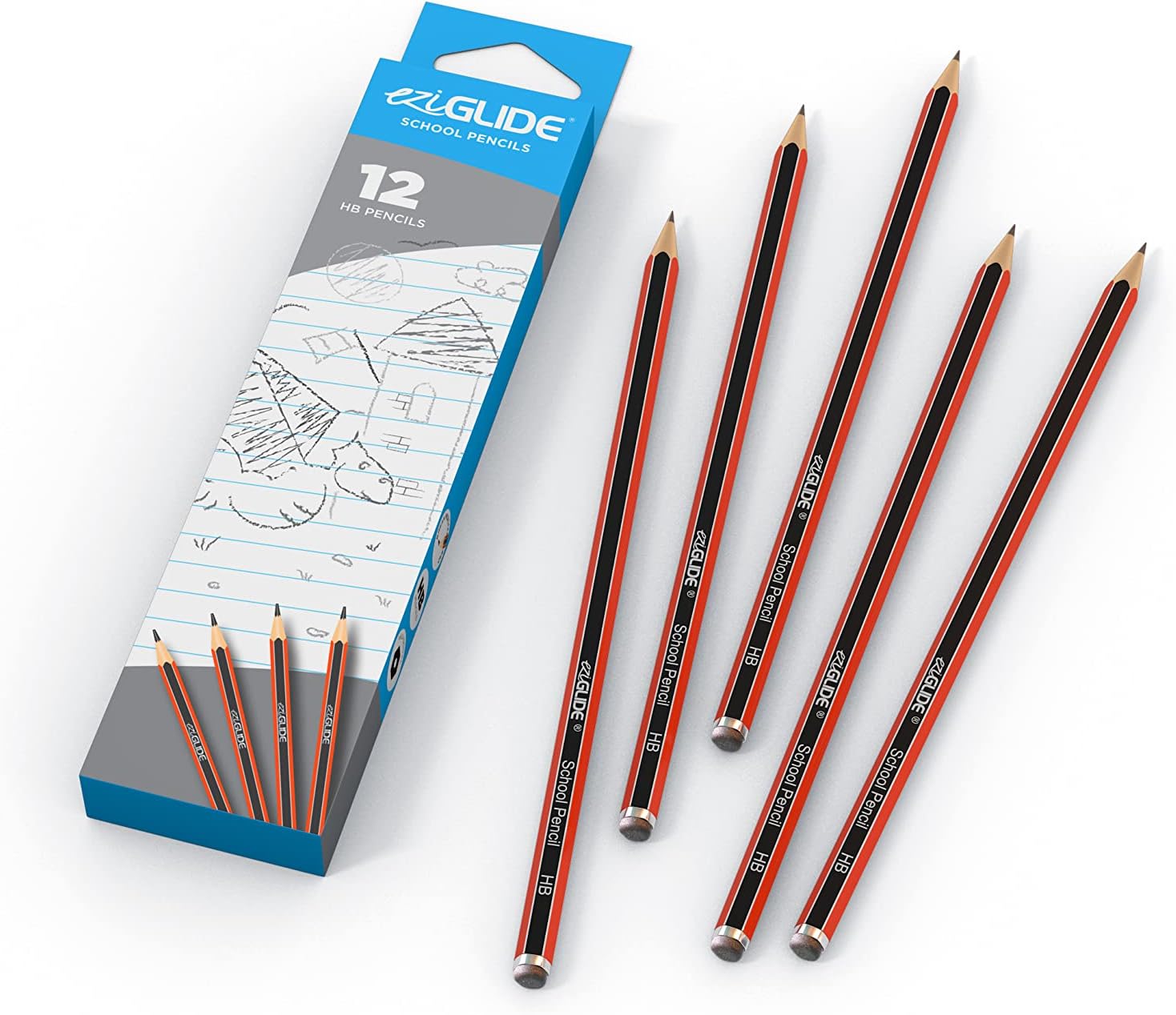 Eziglide HB Pencils, 12 Pack of Hexagonal Graphite Pencils, Break Resistant Super Bonded HB Lead