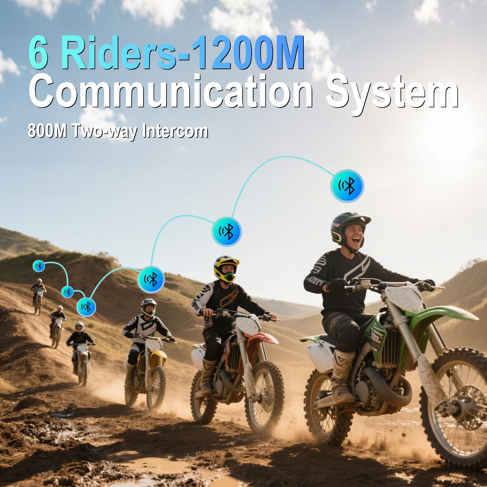 S6-1200-A Casque Bluetooth pour moto 1200 m 2 personnes Full Duplex interphone sans fil pour moto Connectez jusqu'à 6 conducteurs pour la moto, le ski et l'escalade