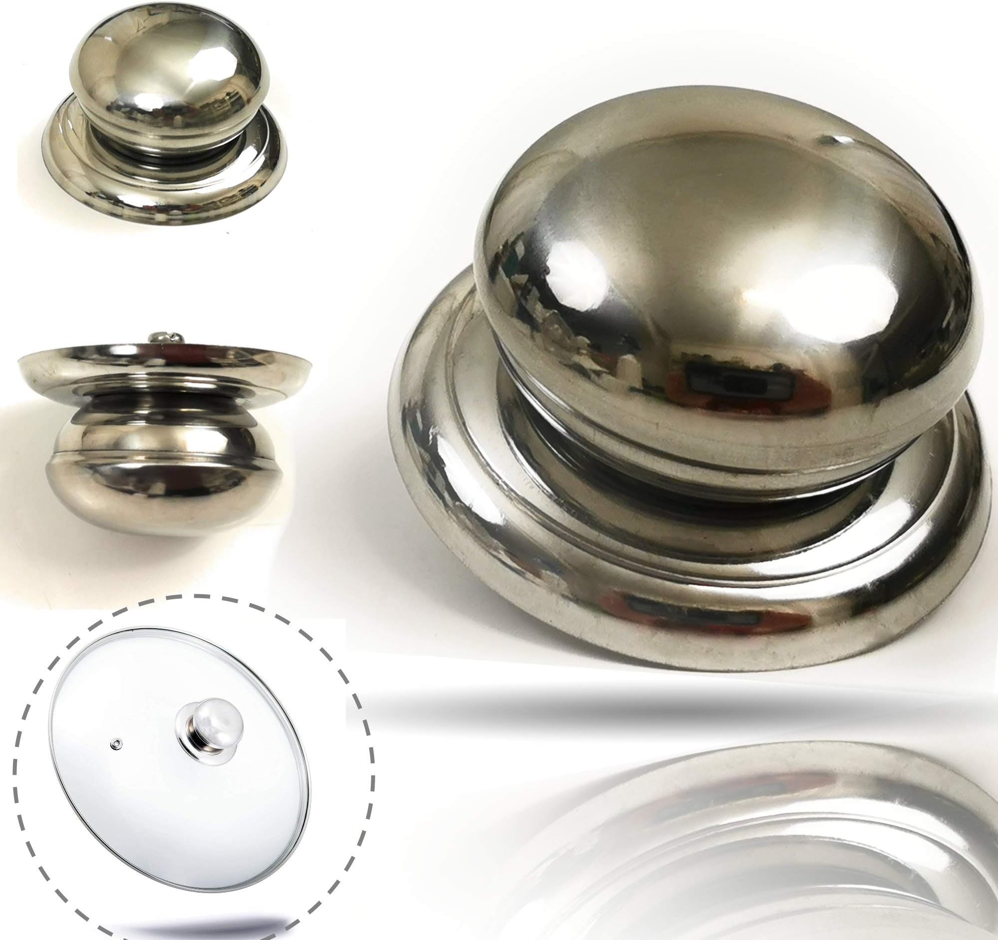 Kerafactum Replacement handle for glass lid made of stainless steel, 3 x robust pan knob, pot universal