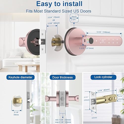 Miniatura 7 de Cerradura de puerta de huellas dactilares, perilla de puerta inteligente 6 en 1 con control de aplicación, huellas dactilares, tarjetas