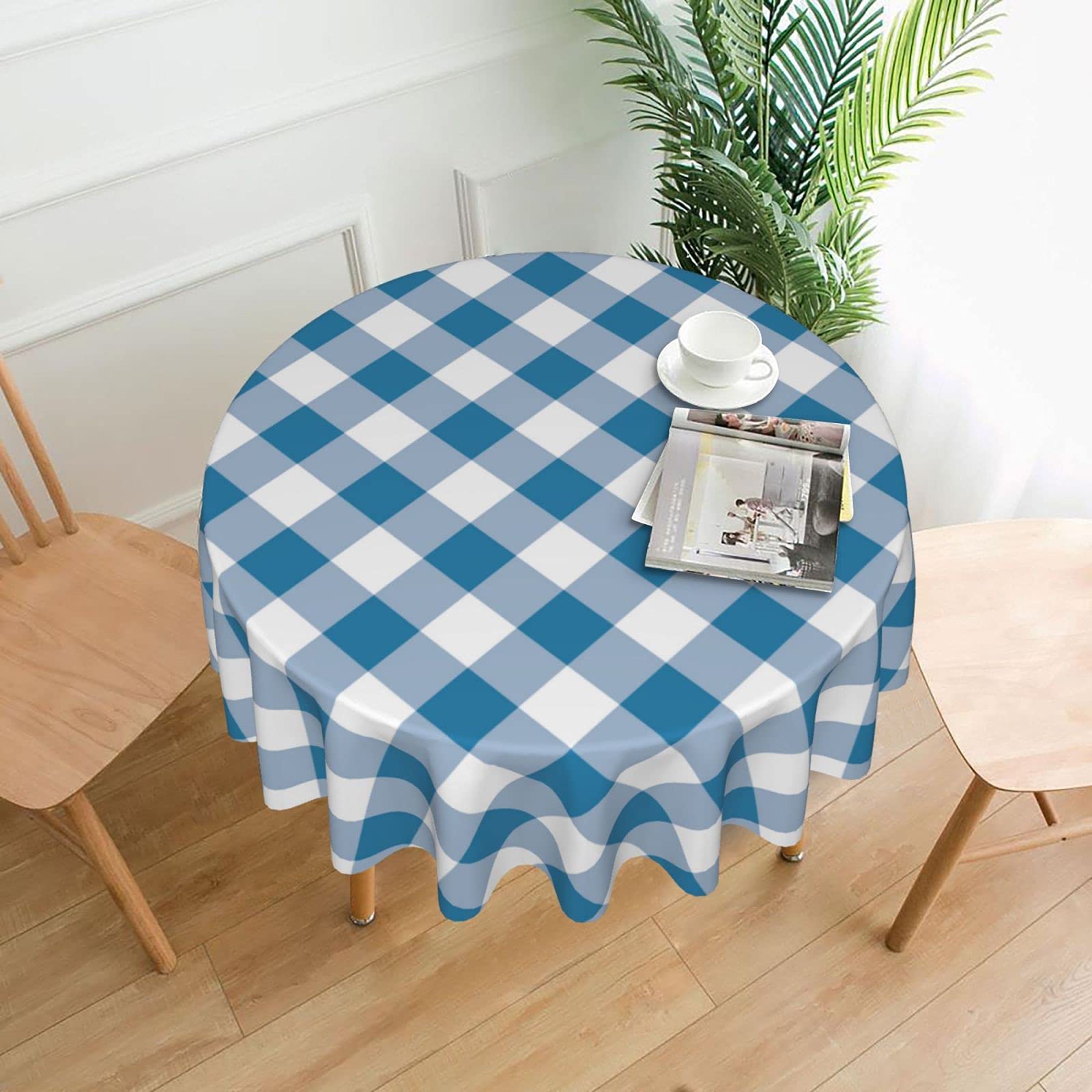 Amazon テーブルクロス 円形 直径150cm 青 白のタータンチェック柄 デスクマット 撥水加工 防油 汚れ防止 耐久 ずれにくい おしゃれ 食卓カバー 家庭用 業務用 テーブルカバー パーティー用 拭きやすいテーブルマット テーブルクロス オンライン通販