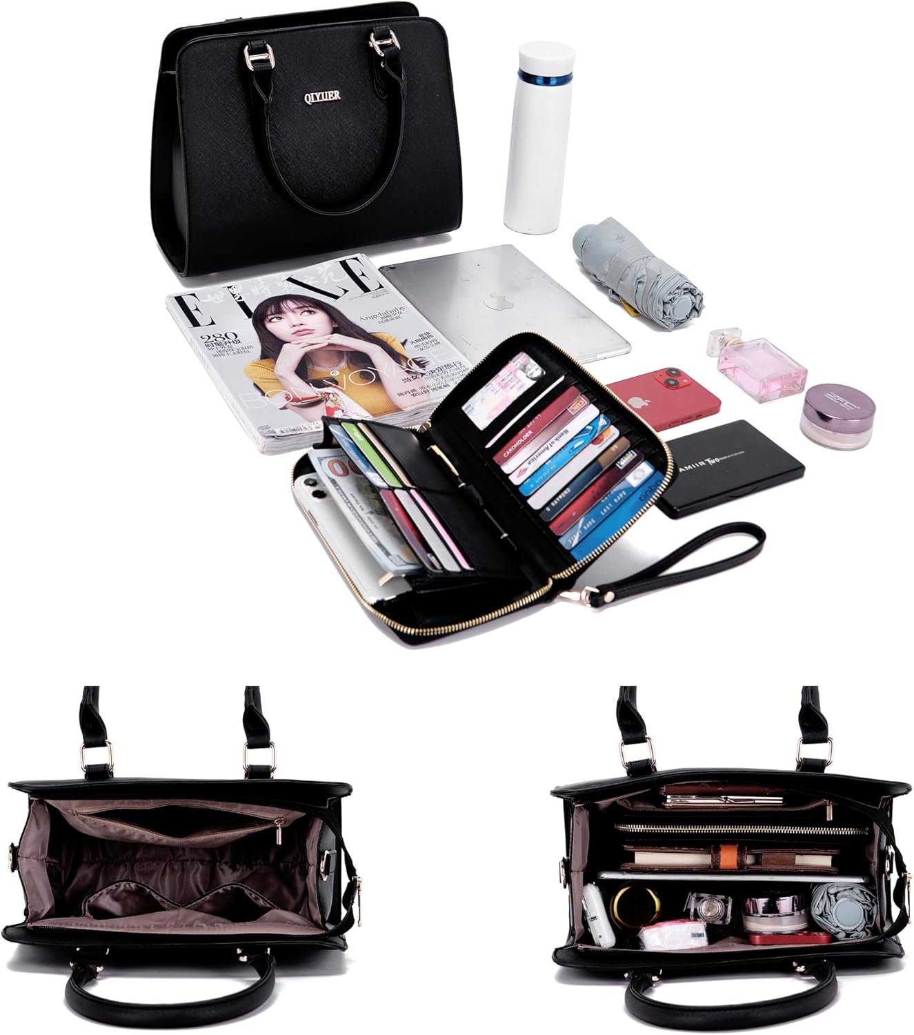 Qiyuer Satchel Purses For Women Top Handle Bag Purse And Wallet Set Work Tote Bags 2pcs